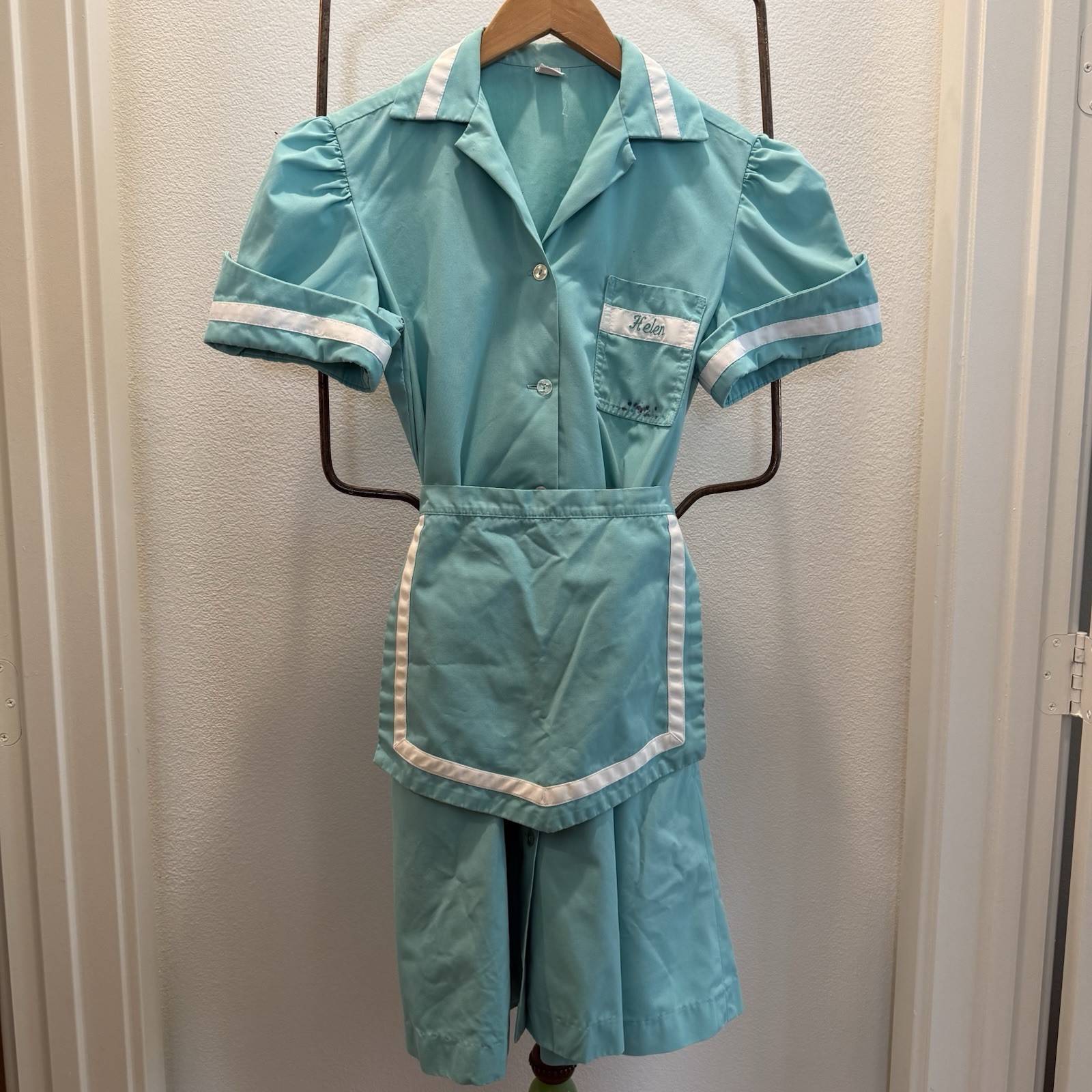 Vintage Aqua Waitress Uniform Dress Set T-Bird Diner Audrey Coleman USA – Helen