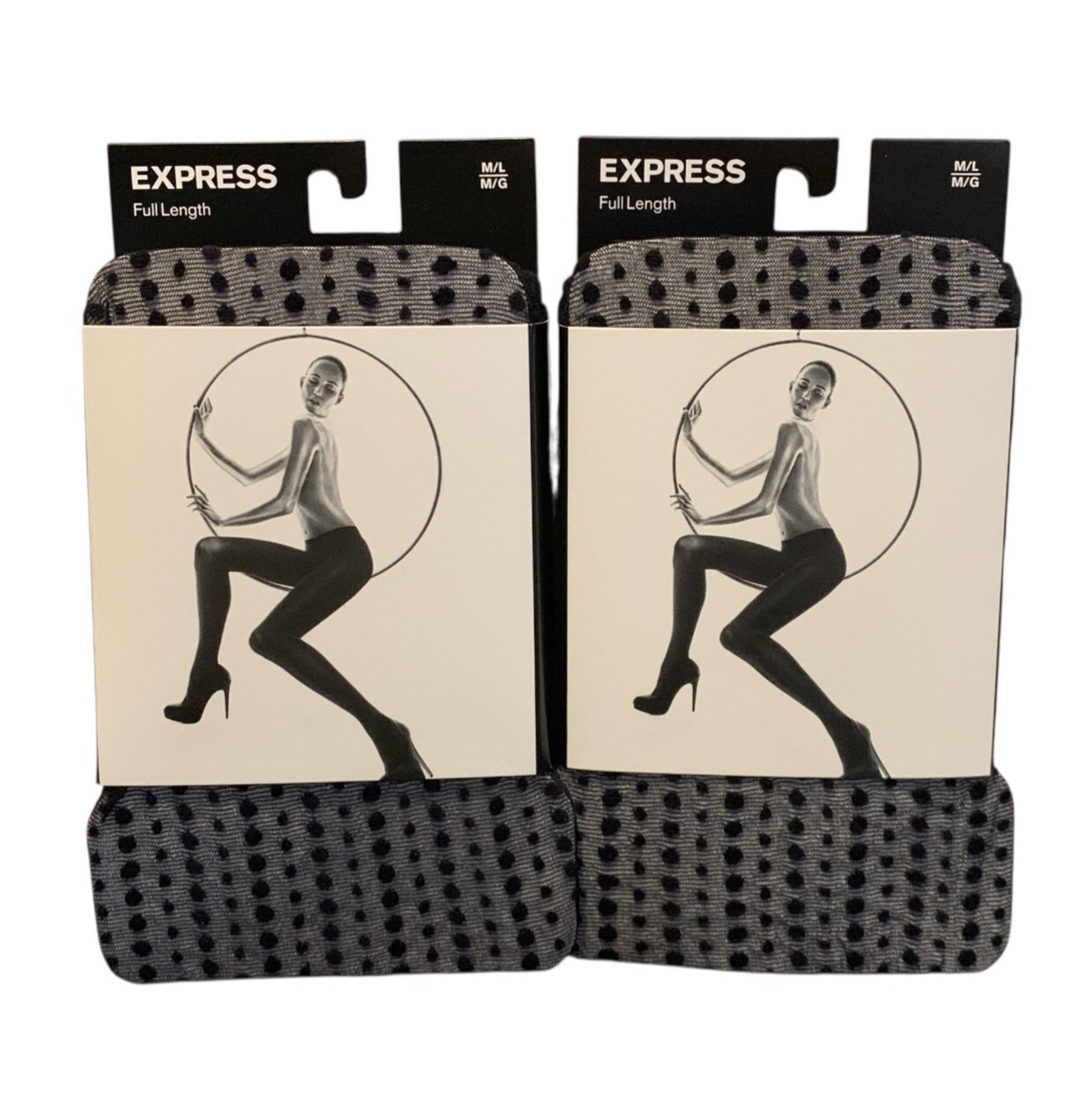 2 Pack Express Full Length Sheer Lots of Dots Pattern Black Nylon Tights M/L New