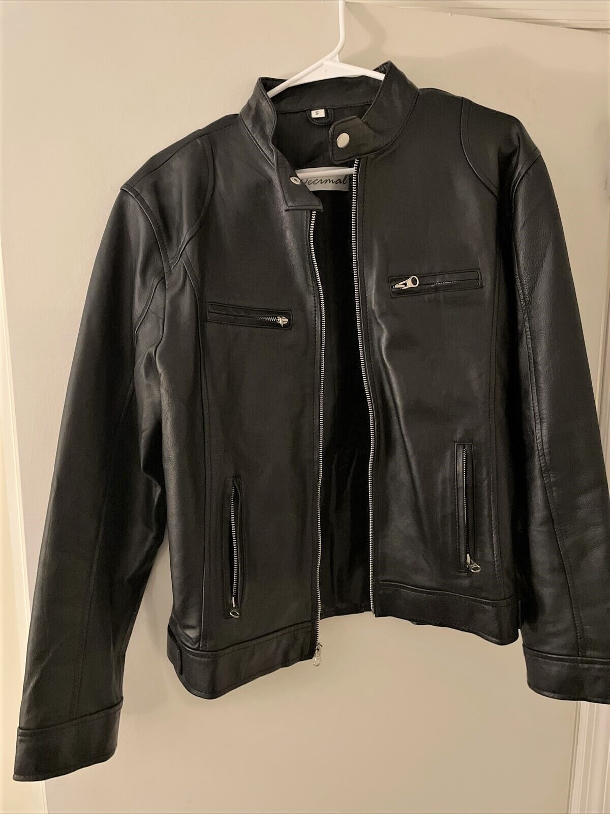 Cafe Racer Biker Leather Jacket Black & Brown Soft Sheep Skin Leather