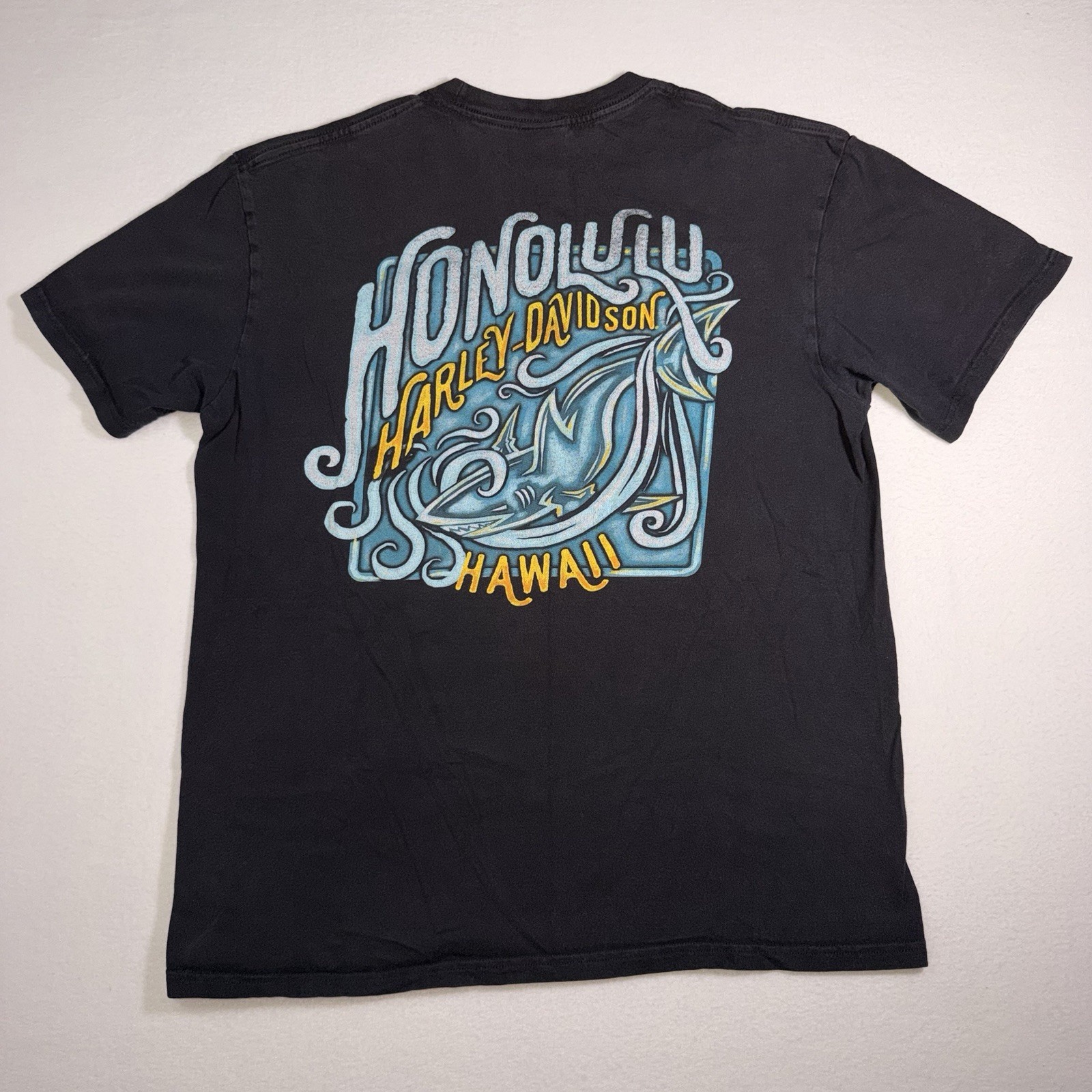 Harley Davidson Honolulu Hawaii Shark Graphic T Shirt Black Large Biker Tee