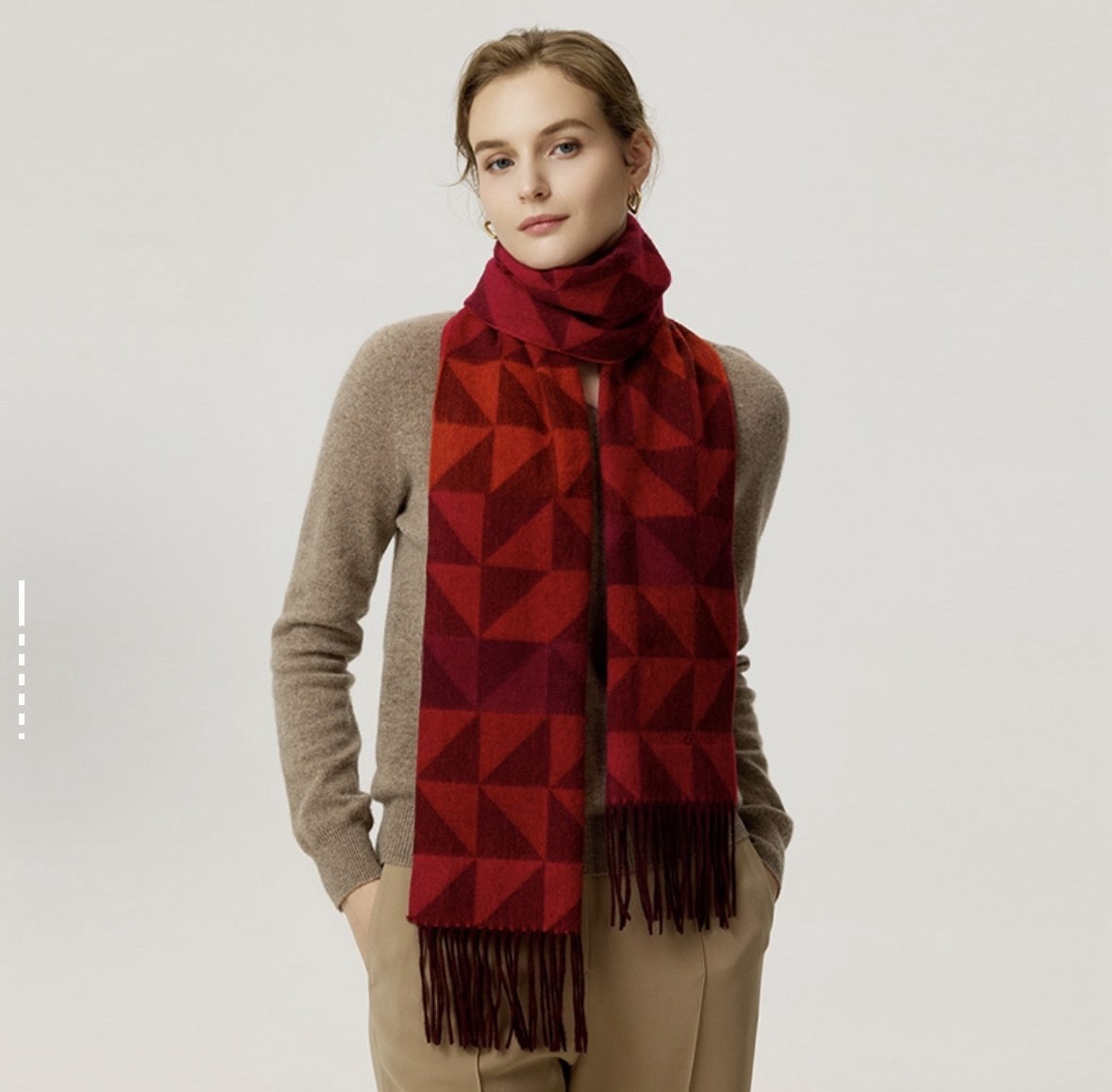 Women’s Red/Burgundy Geometric Rectangle Scarf Wrap with Fringe