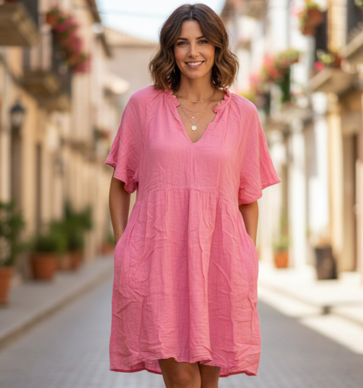 Gap Pullover Midi Dress Women’s Size XXL Pink Short Sleeve V-Neck Cotton