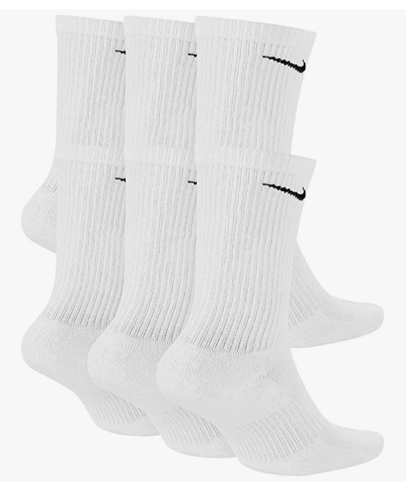 NIKE Dri-FIT Everyday Training 6-Pack Crew Socks Large (8-12) White