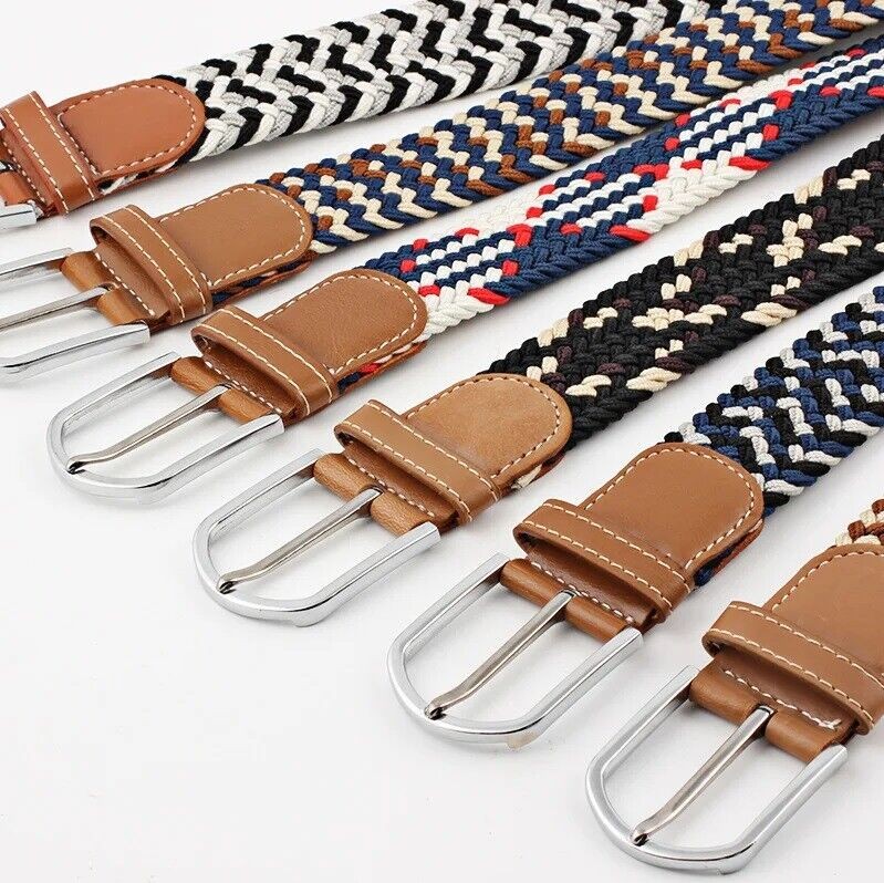 Mens Womens Belt Unisex Elastic Stretch Braided Fabric Enduring Woven Diff Sizes
