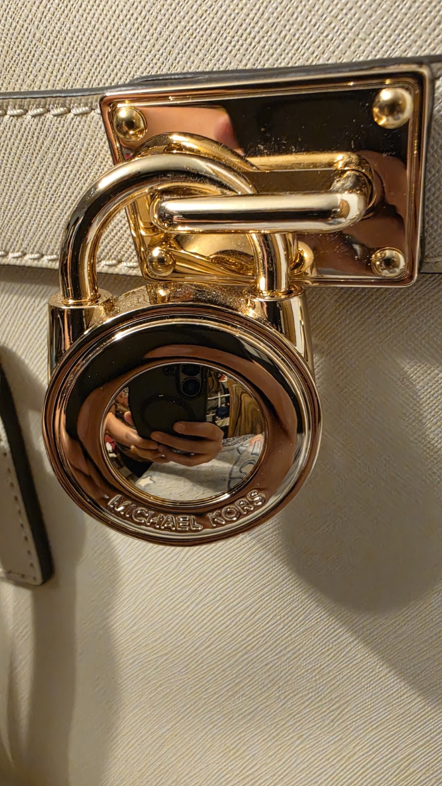 Michael Kors Beige Satchel Top Handle Bag Gold Hardware Zip Padlock w/ Dust Bag