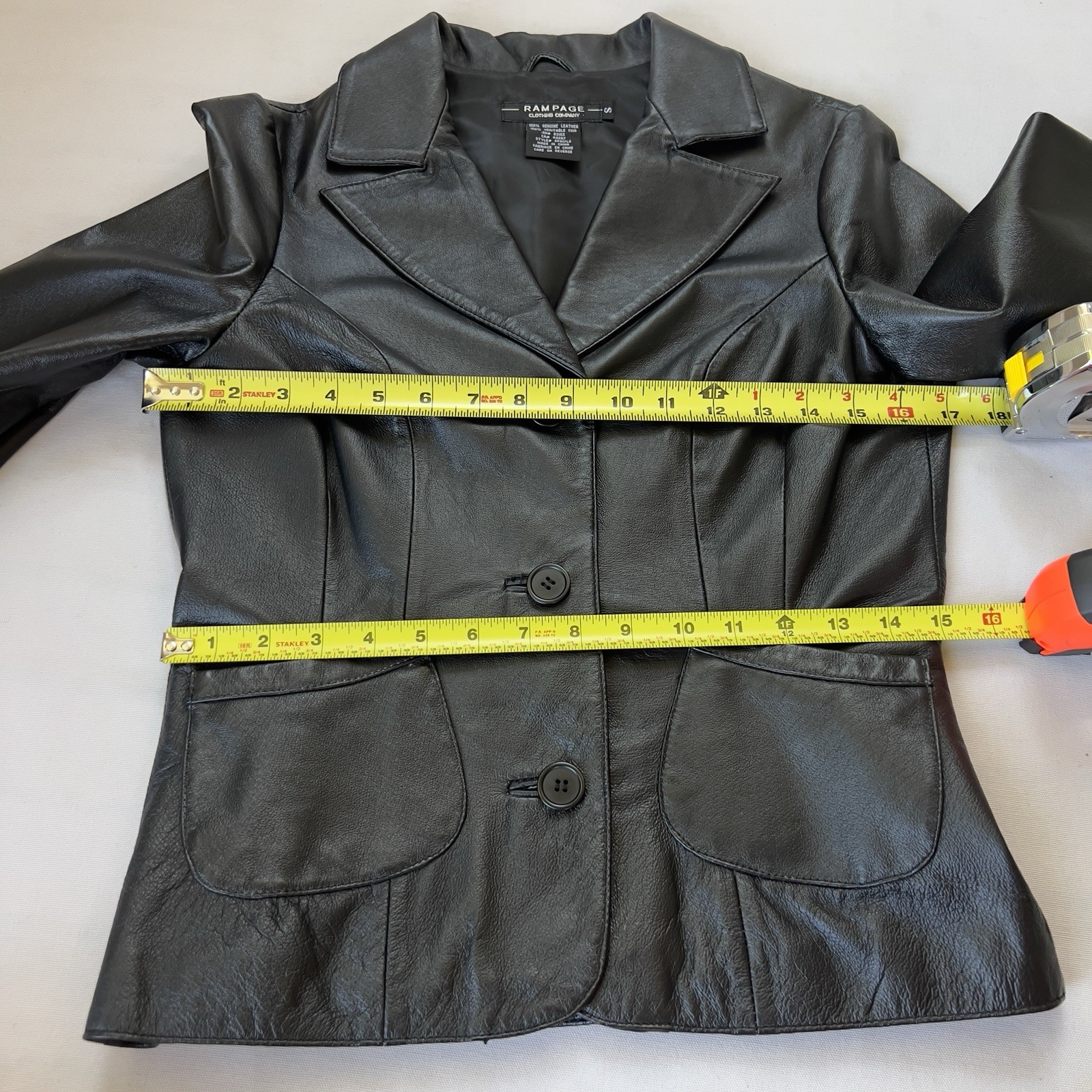 Y2k vintage Rampage Women’s Black Genuine Leather Button-Front Collared Jacket S
