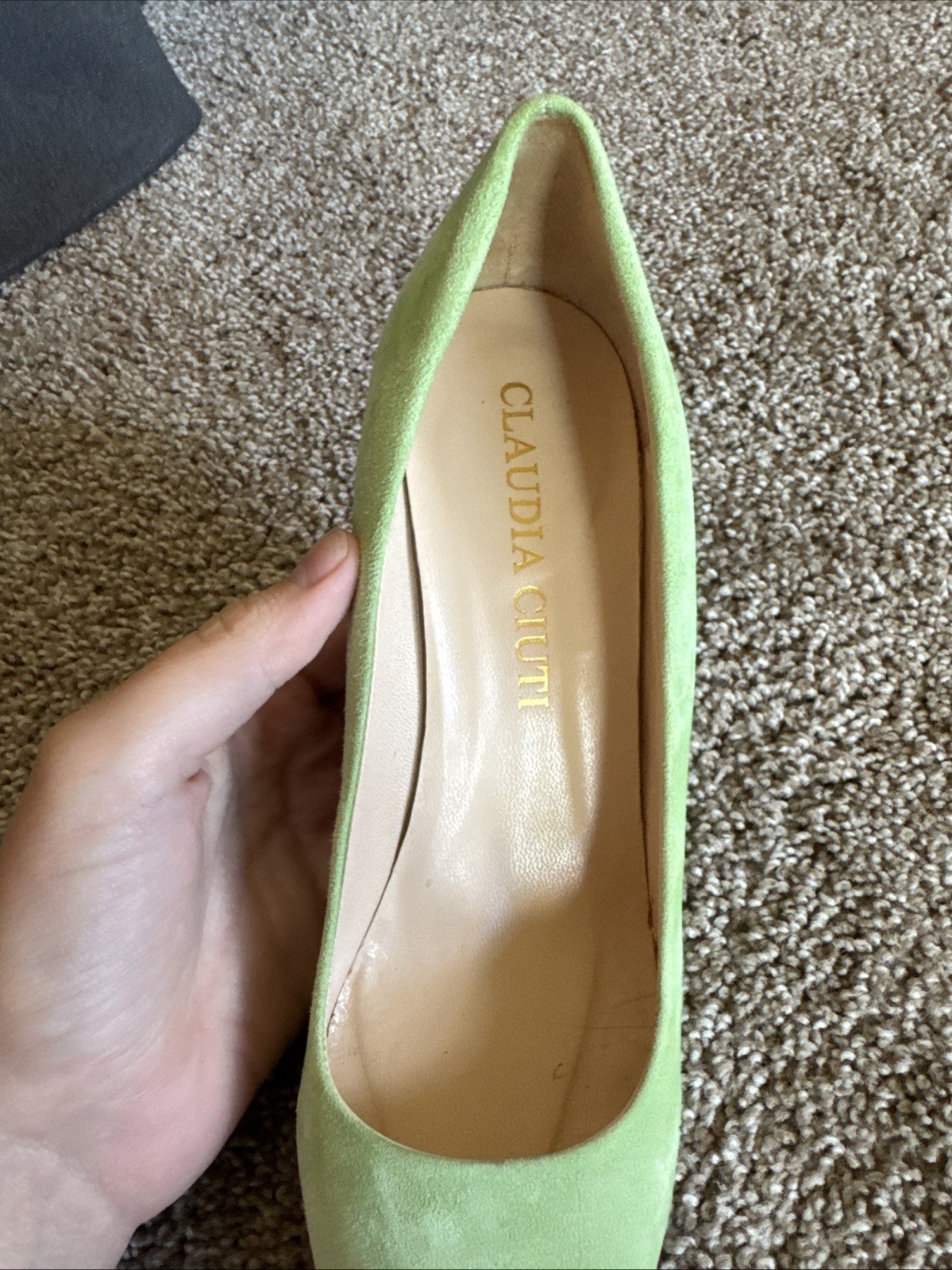 Claudia Ciuti Italy Green Suede Leather Heeled Pumps Shoes Vero Cuoio Size 7.5