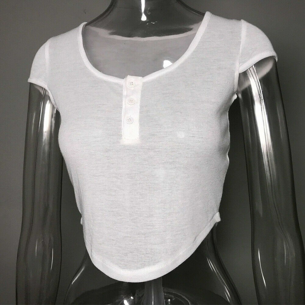 Women’s Sheer Low Cut T-shirt Transparent See-through Crop Top Short Sleeve Tee