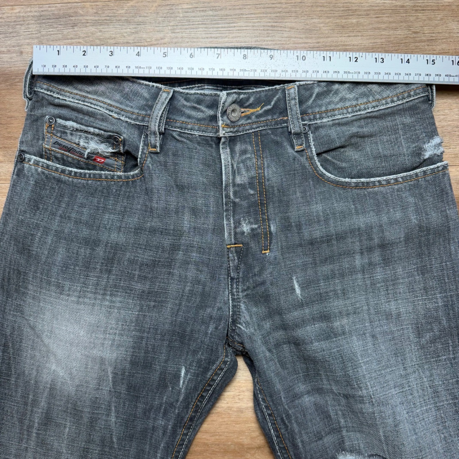 Diesel Zatiny Jeans Men 29×32 Grey Distressed Bootcut Denim Charcoal Punk 008C6