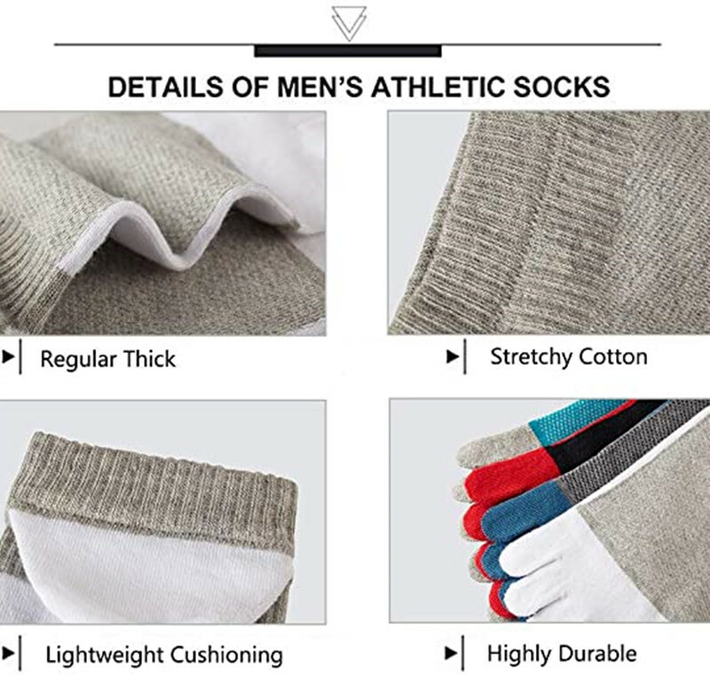 6 Pairs Five Finger Toe Sport Athletic Casual Solid Ankle Cotton Men Socks 7-11