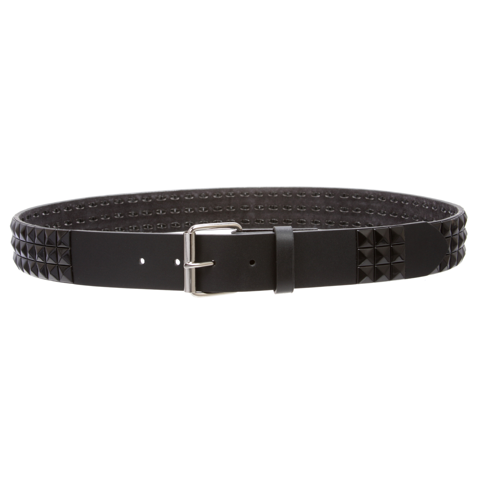 Snap On Solid Color Punk Rock Star Pyramid Studded Checker Board Leather Belt