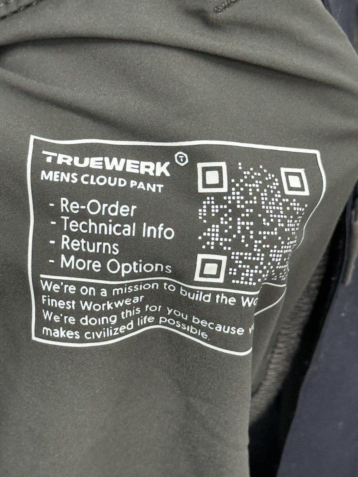 Truewerk Cloud Pants Mens 3XL Gray Workwear Utility Outdoor Performance Hiking