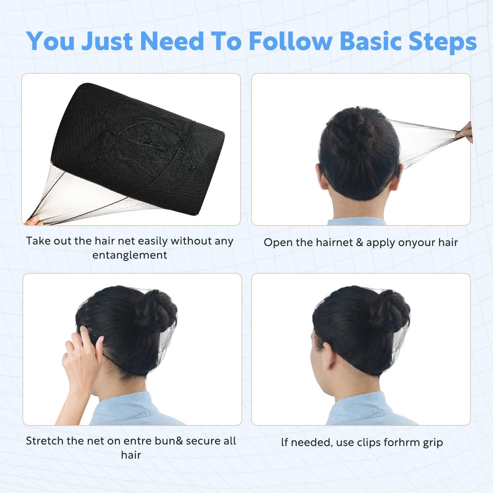 150Pcs Black Hair Nets – 24″ Elastic Mesh for Food Service & Ballet Buns + 10 U