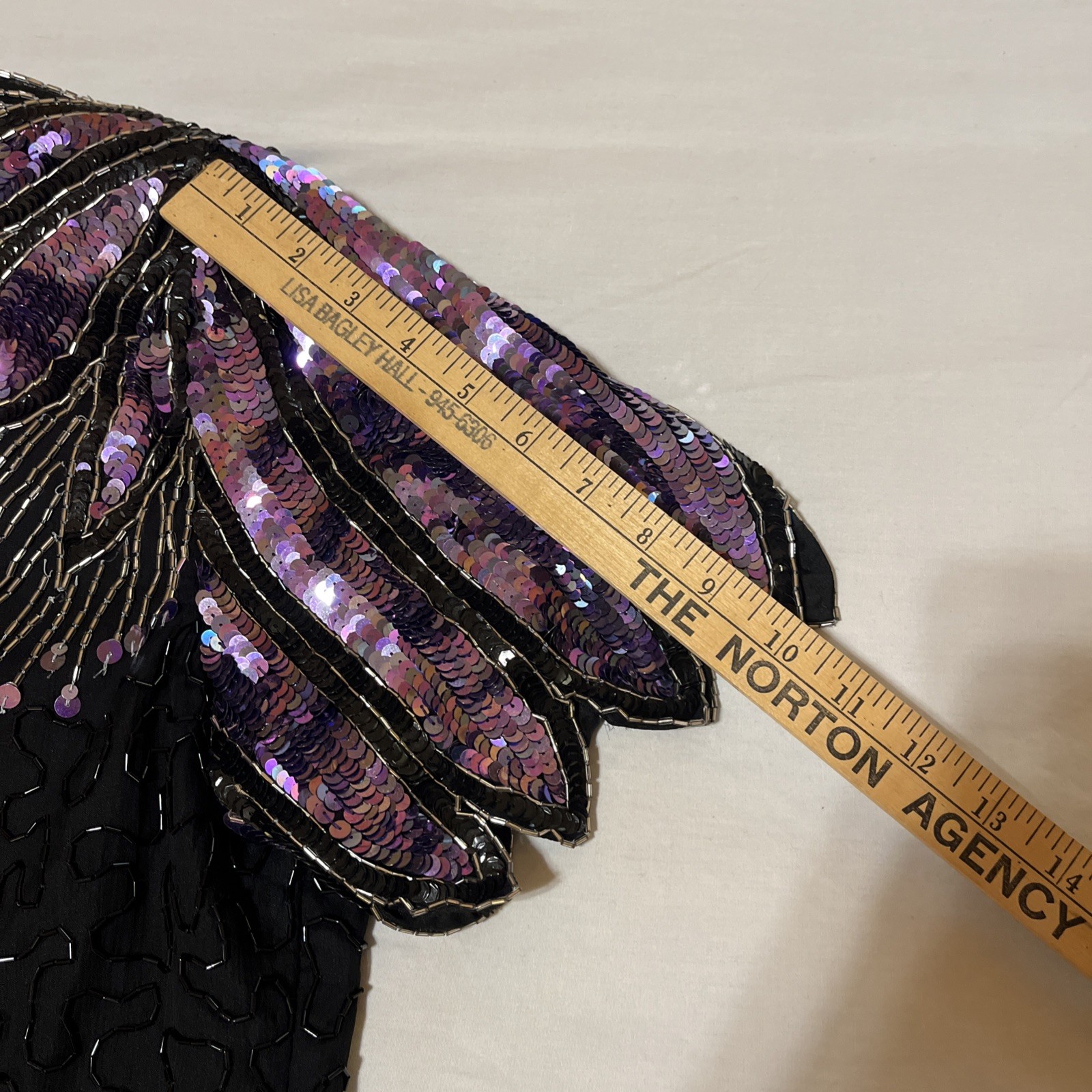 VINTAGE Laurence Kazar Women Blouse L Black Silk Beaded Sequin Wings 90s