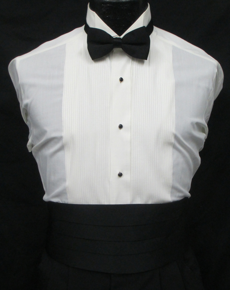 Men’s Ivory Tuxedo Shirt Wing Collar Pleated Front Off-White Bone Formal