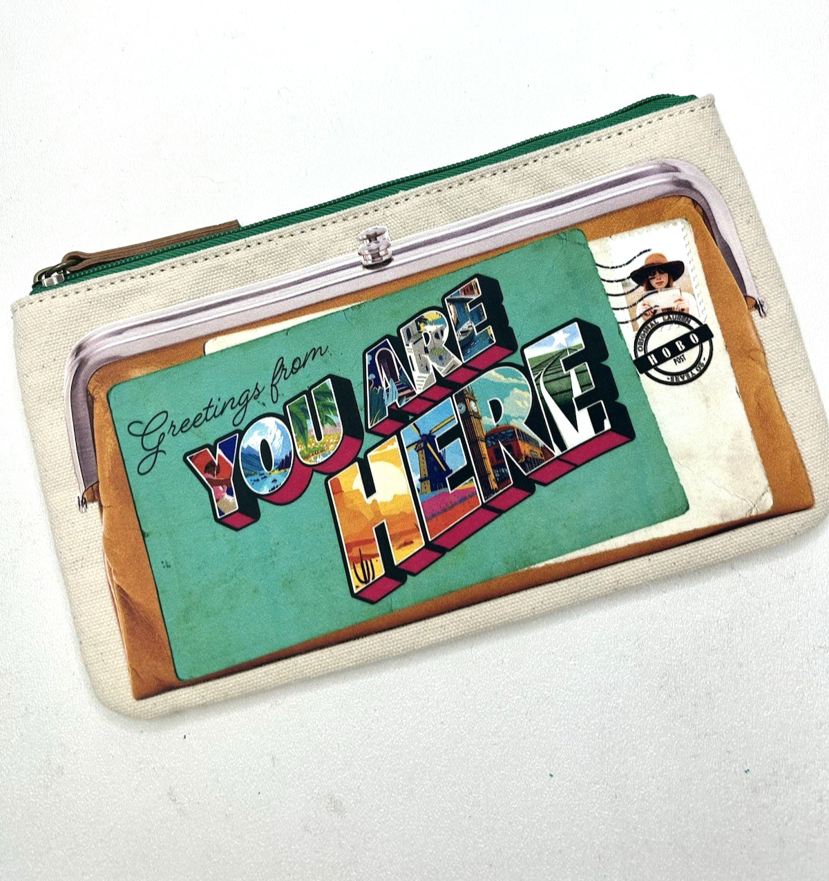HOBO IN’TN Canvas “be where your feet are” Travel Postcard Themed Pouch 9″ x 5″