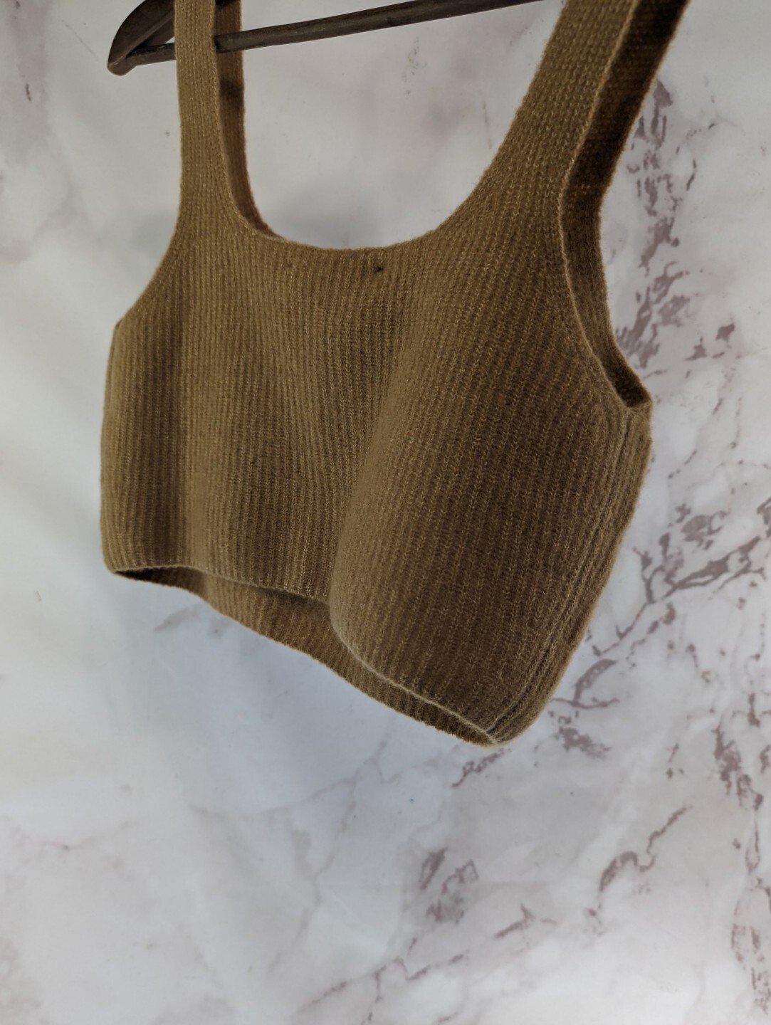 Everlane Wool Bra Women Large 12 Camel Tank Cozy Stretch Cami Sweater Crop Yak