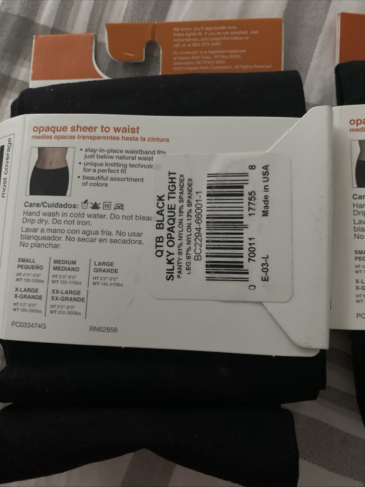 2 No nonsense Women’s BLACK Opaque Sheer to Waist Tights Size Small