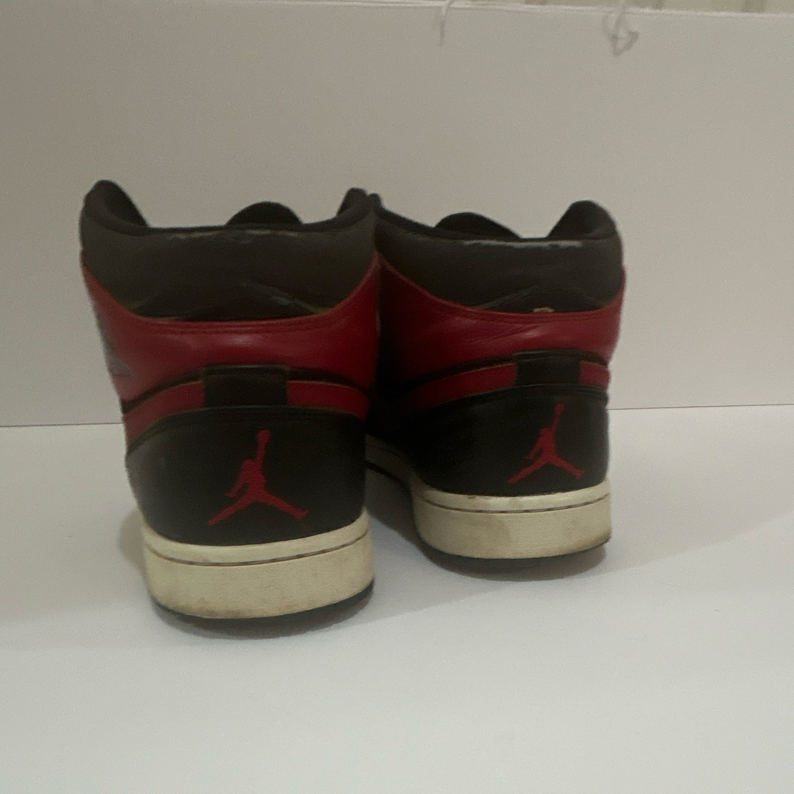 Jordan Men’s Mid Top Sneaker Black/Red Colorblock Leather Lace-Up Rubber