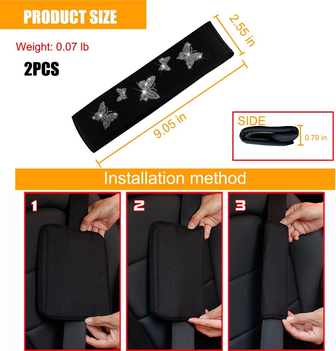 2PCS Car Seat Belt Covers, Polyester Fiber Vehicle Seatbelt Cushio Color: Gray