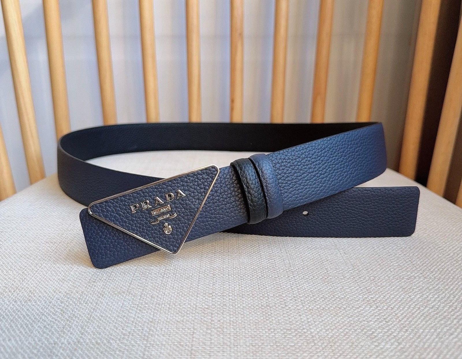 Prada men’s blue/black leather belt