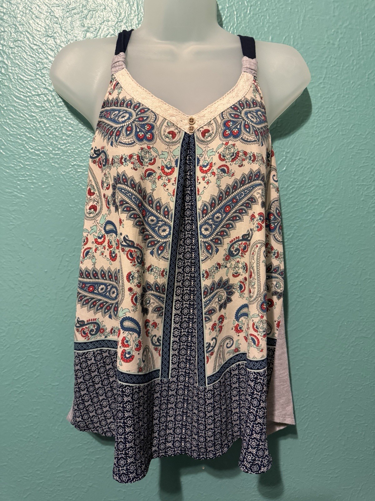 Xhilaration Womens M V-Neck Halter Paisley Boho Blouse Multicolor