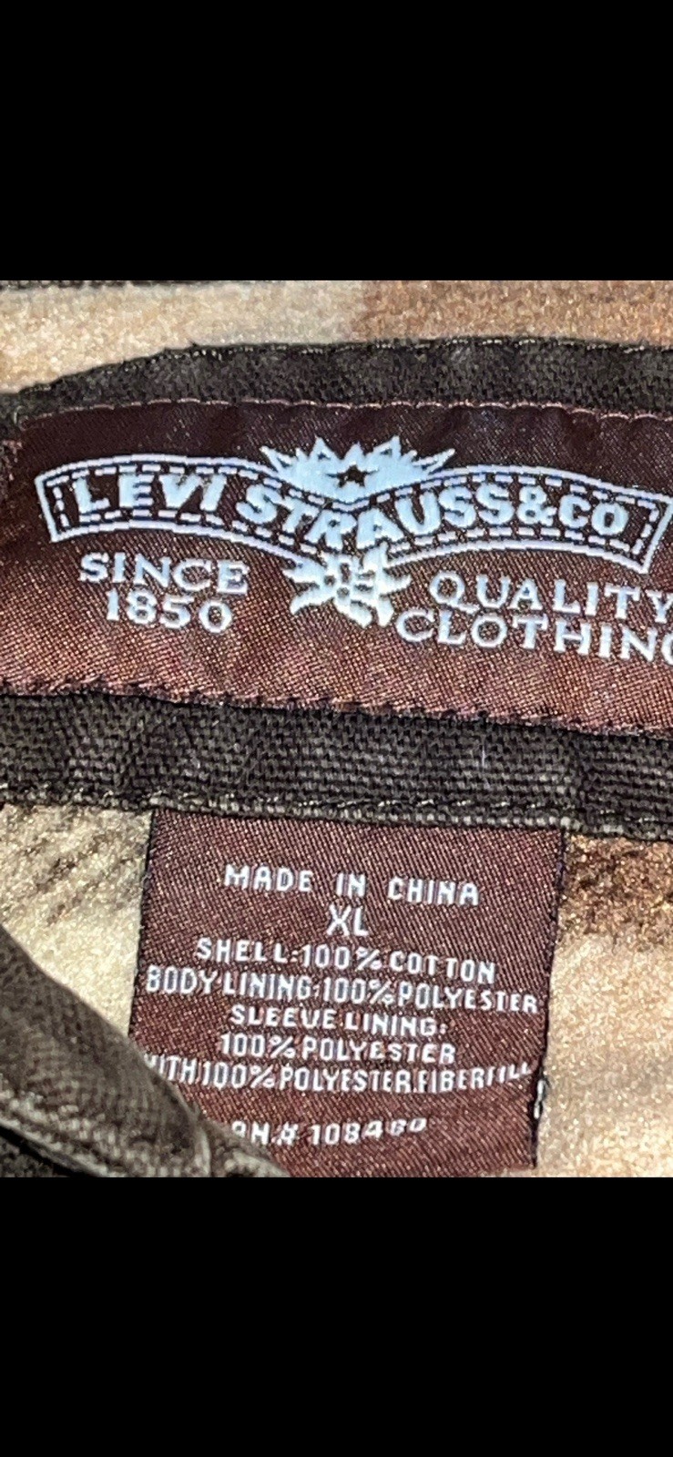 Levi Strauss & Co: Cotton Canvas Outer / Polyester Fiber Fill / Small Stains XL