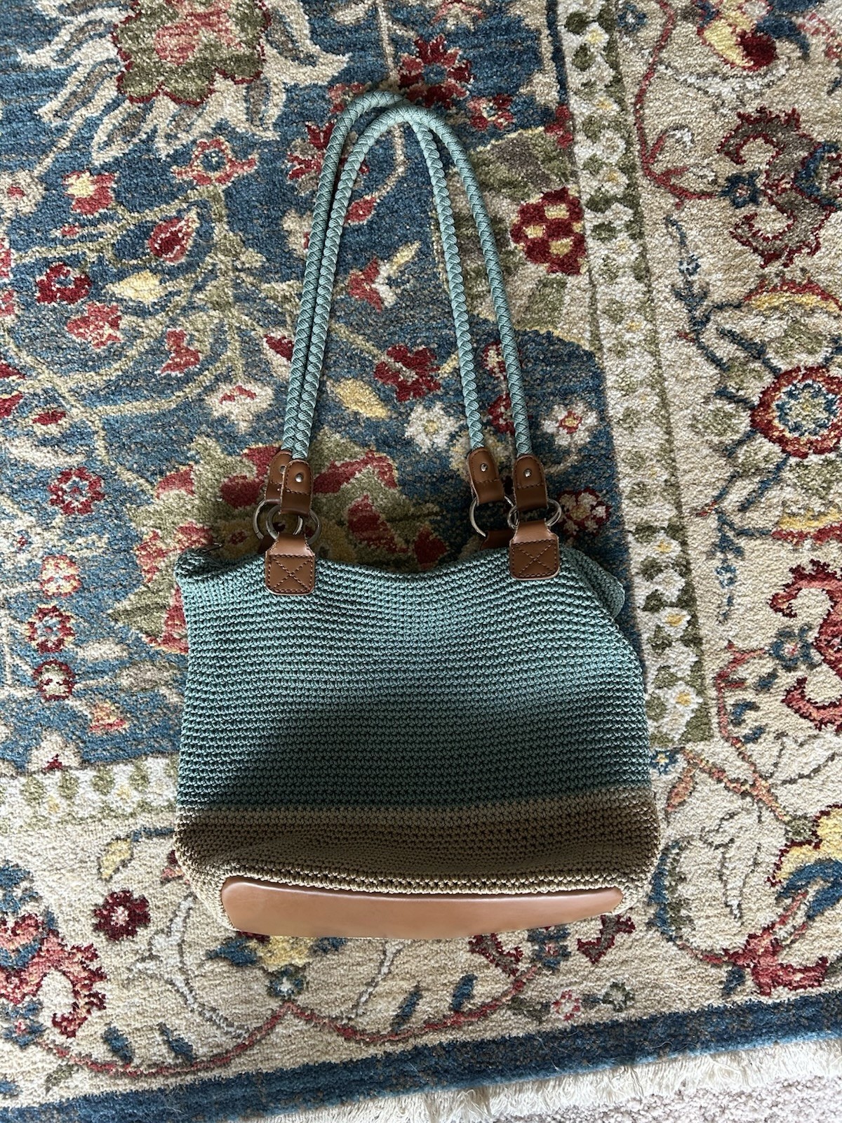 Women’s Blue & Tan Colorblock Shoulder Bag Zip Closure, Lined, Inner Pockets