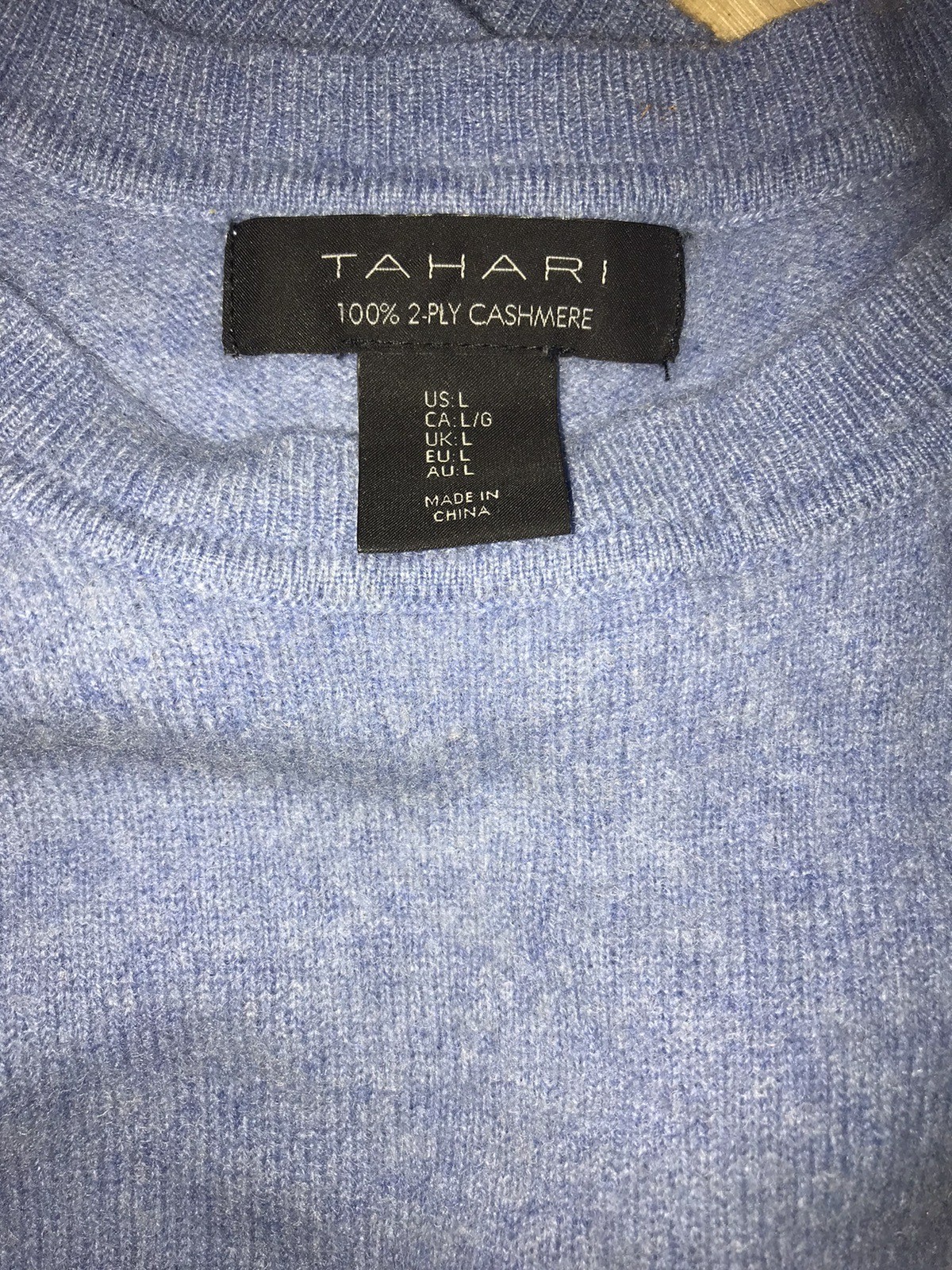 Tahari Womens 100% 2-Ply Cashmere Crewneck Sweater Blue Large L C75