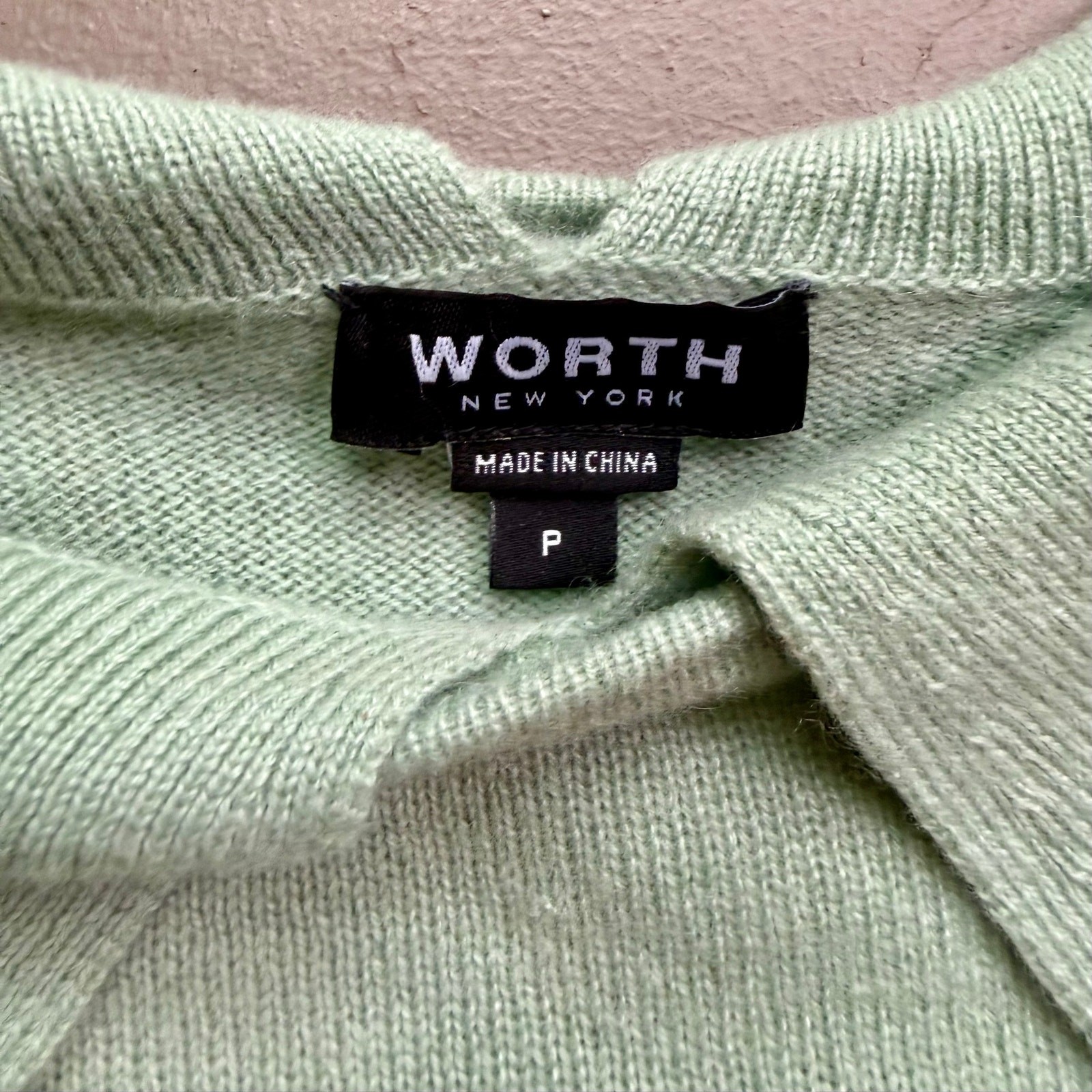 Worth New York 100% Cashmere Sweater Top Peter Pan Collar Mint Green Petite