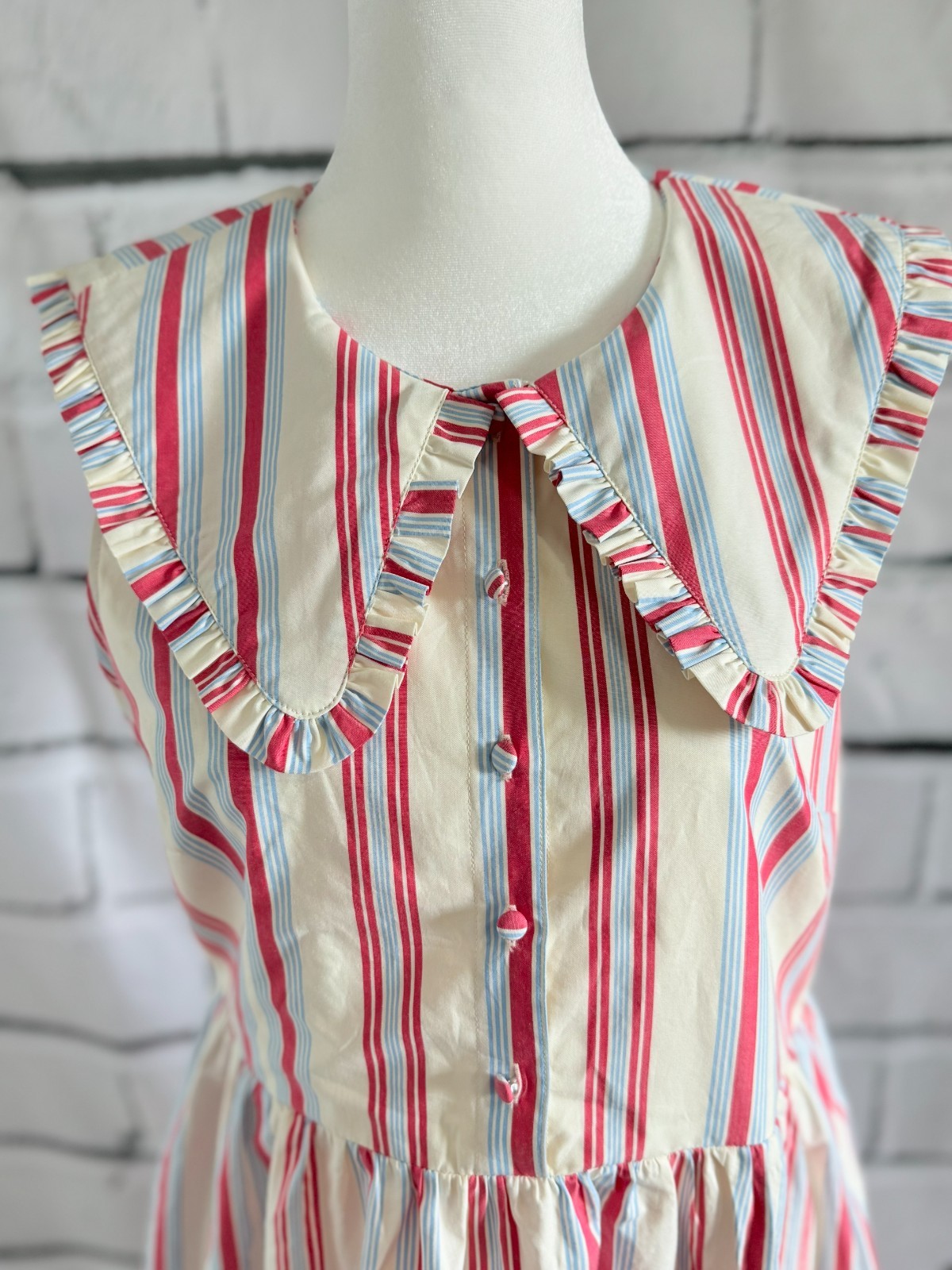 NWT Caroline Constas Striped Cotton Maxi Dress Peter Pan Collar Size S