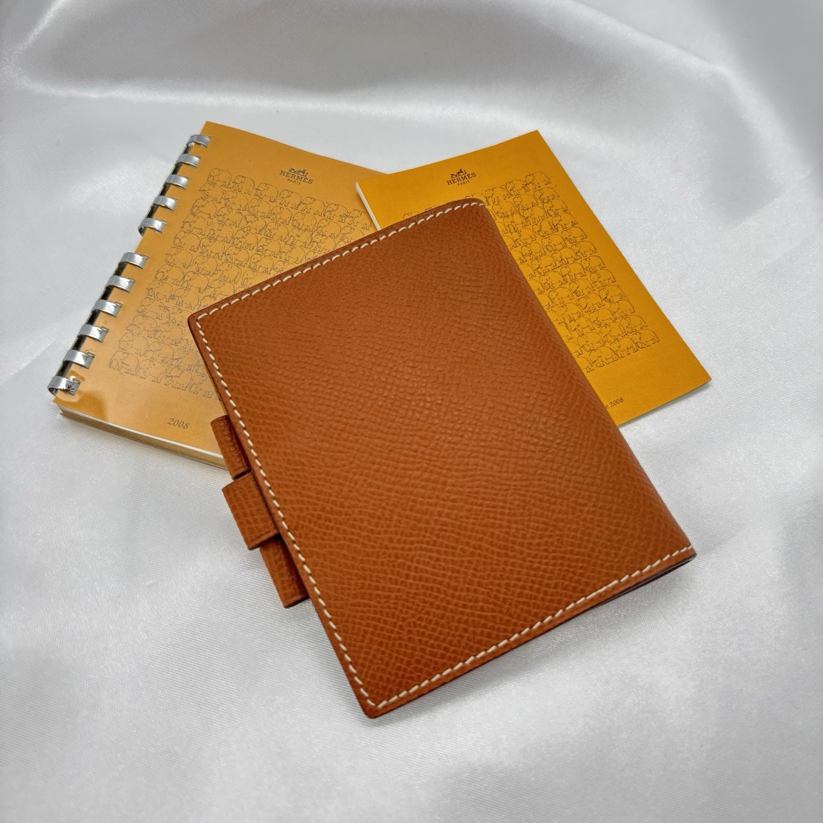 HERMES Agenda PM Cover Epsom Leather Gold Brown J Stamp With Refill Notebook