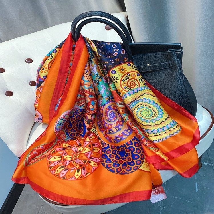 Faux Silk Long Scarf Shawl Sun Protection Beach Wrap Travel Cover for Women