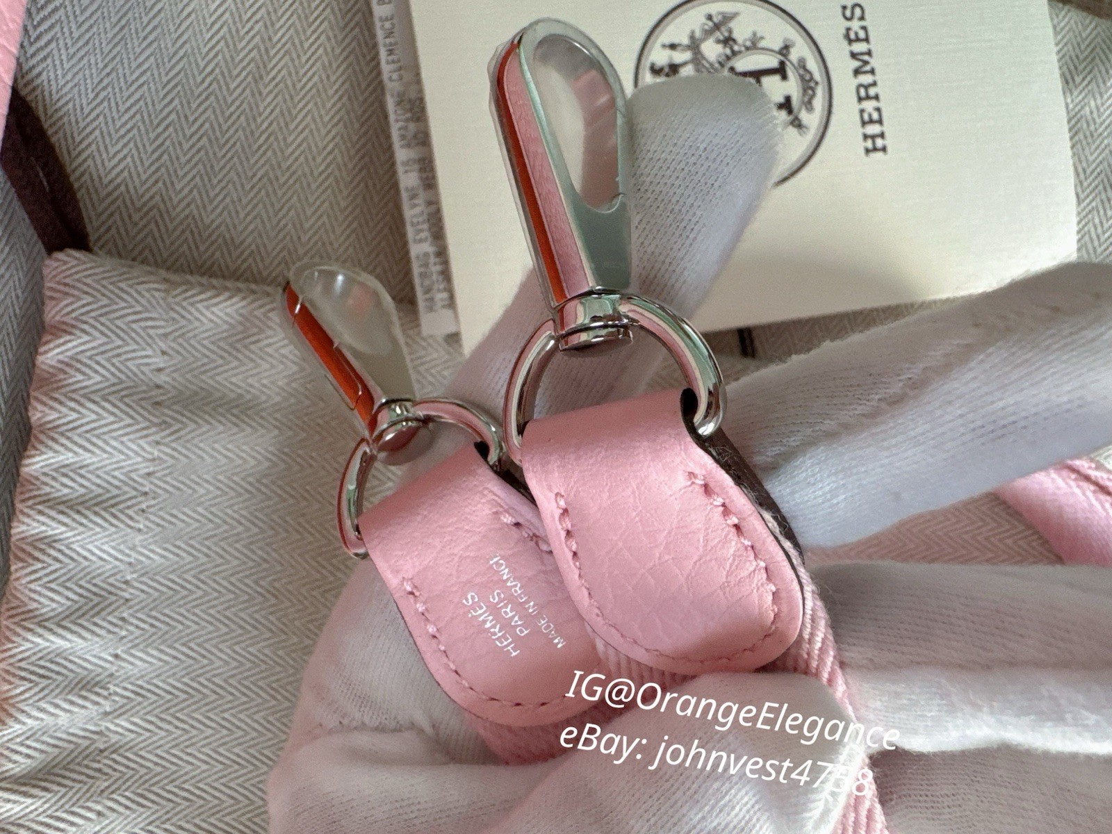 NEW w/Receipt HERMES Rose Sakura Clememce Mini Evelyne TPM, Palladium Hardware