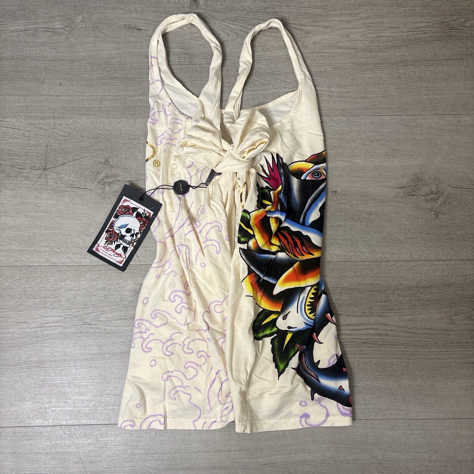 RARE Vintage Ed Hardy By Christian Audigier Babydoll Bow Adjustable Dress Top OS