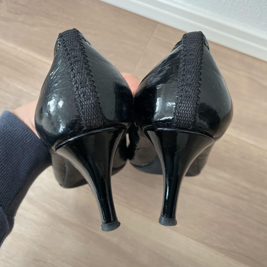 Rare PRADA Patent Leather High Heels Pumps Black Size 36.5 7.1-10cm Heel