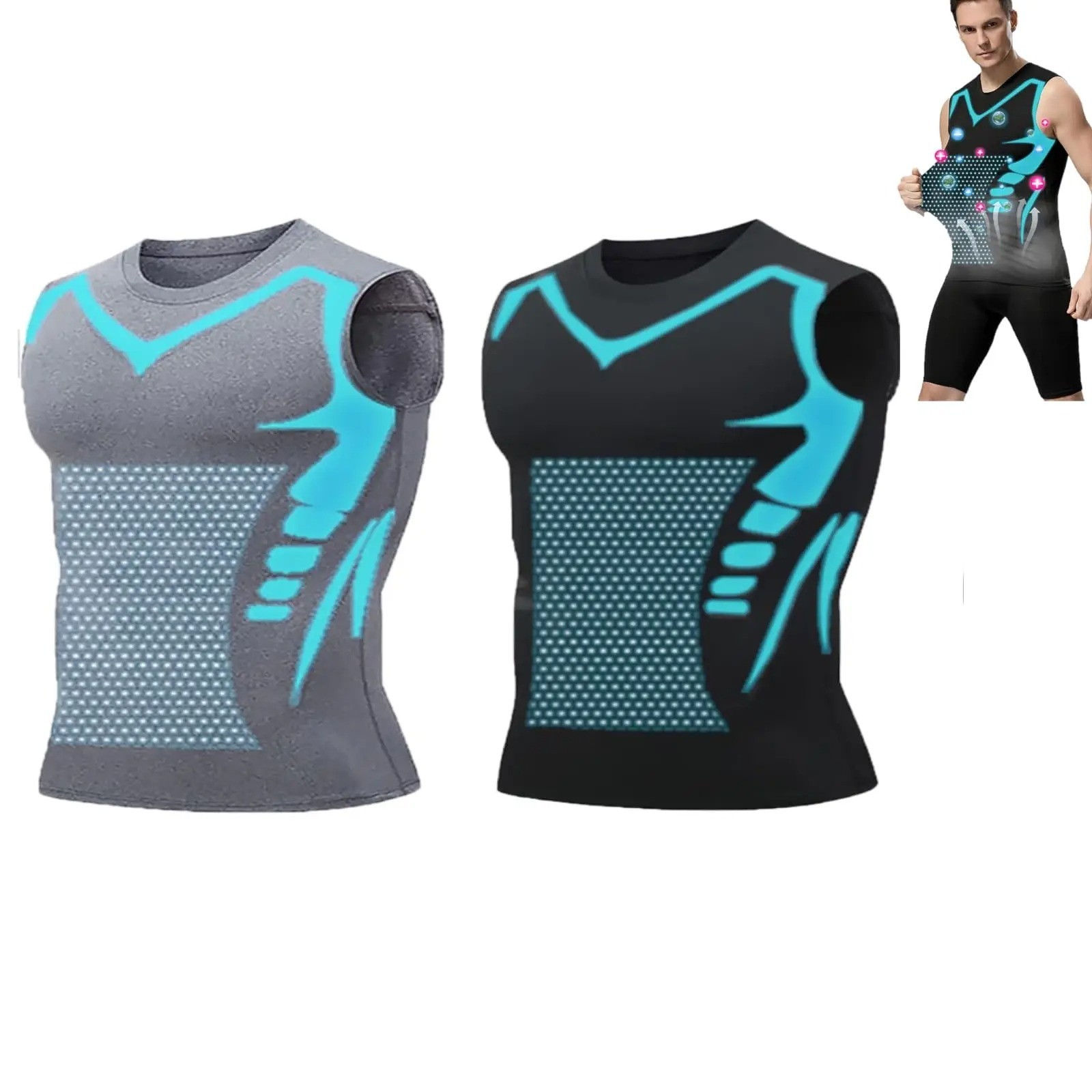 Men Compression Shirt Version Ionic Shaping Sleeveless Vest Sport Tank Top S-2XL