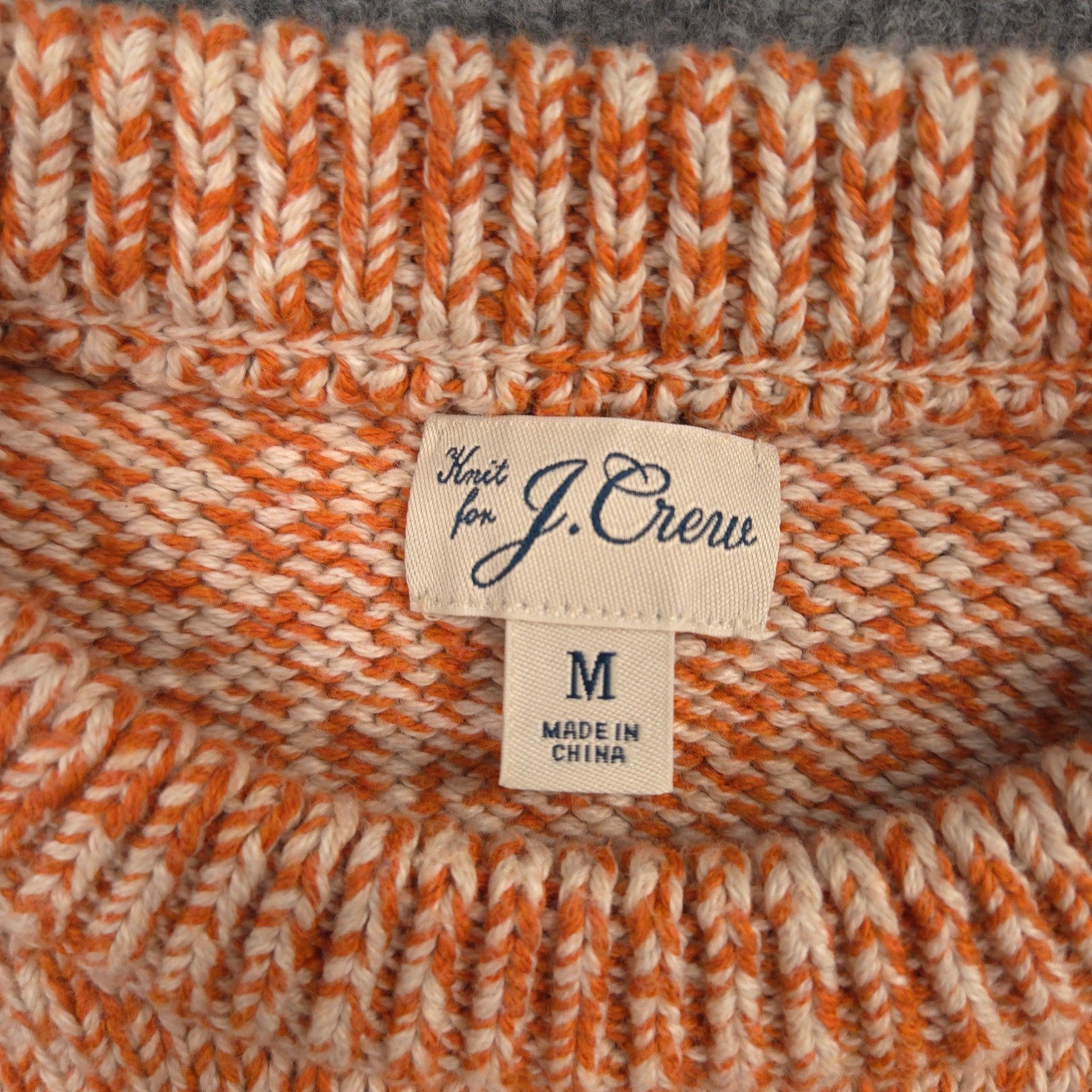 J Crew Marled Cotton Crewneck Sweater Mens M Orange Fisherman Heavyweight Preppy