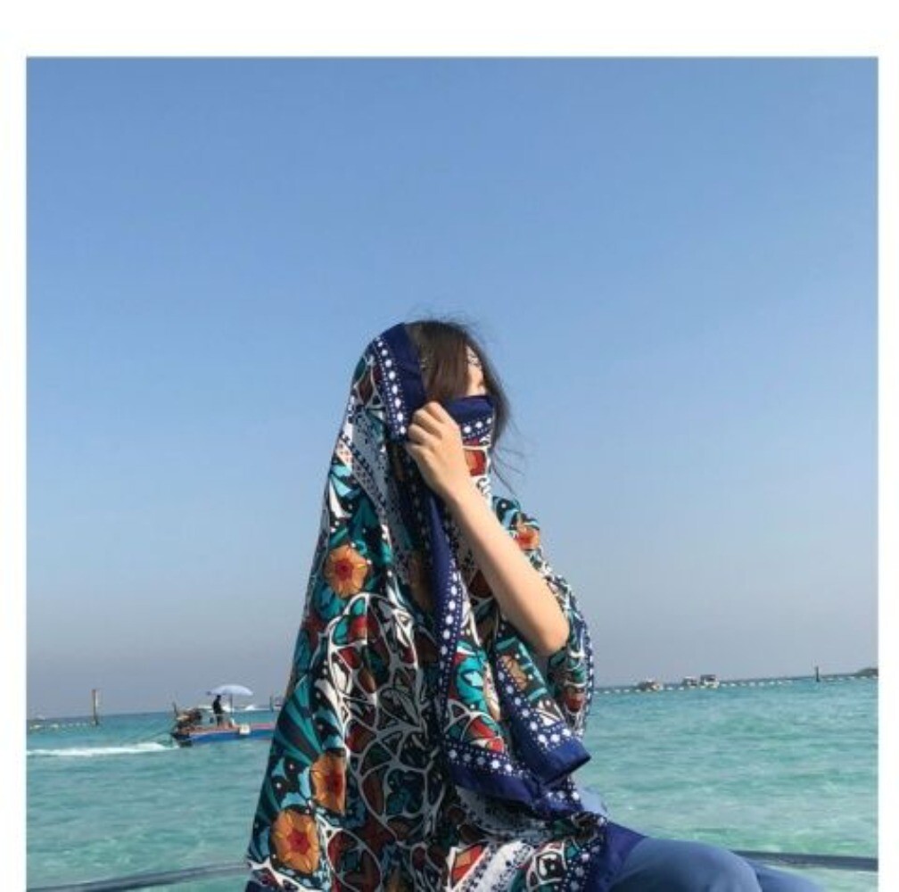Beach Sun Protection Scarf Cotton Linen Shawl Wrap Long Cover Up Women Summer