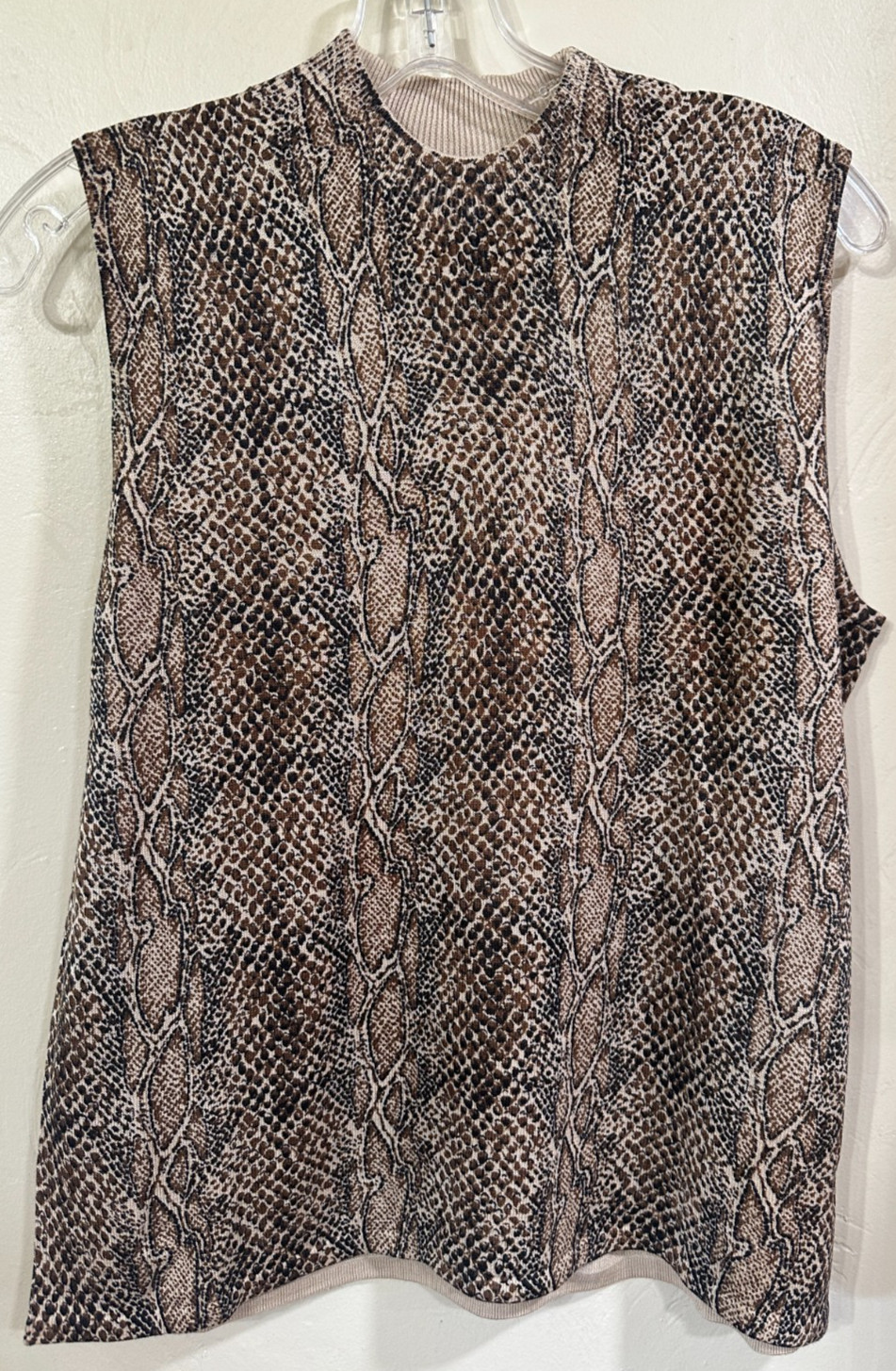 August Silk Knits Lot of 2 XL Mock Neck Tank Slvless Shell EUC Snake Leopard