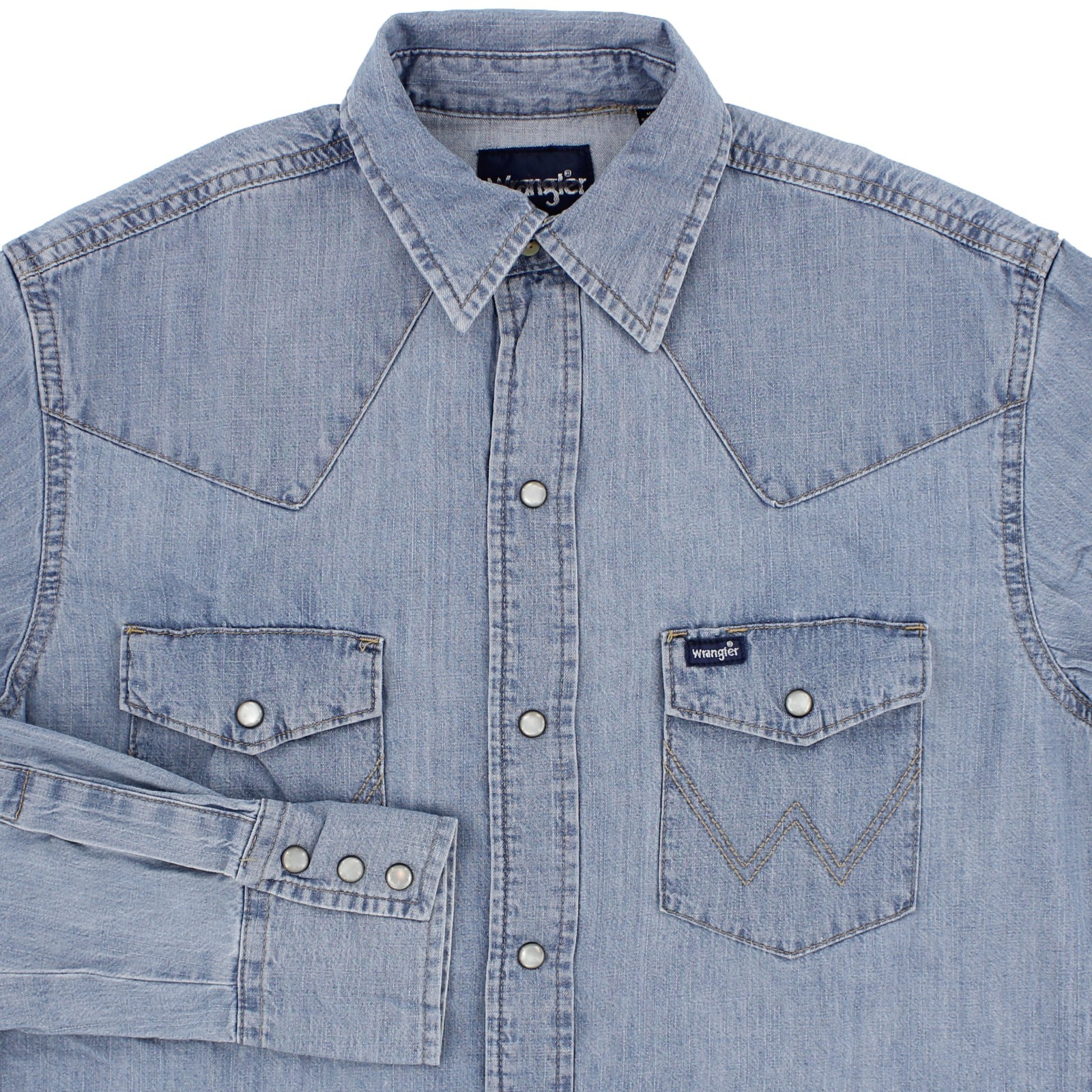 Wrangler Denim Western Long Sleeve Shirt, Snap Closure Button Up, Front Pockets