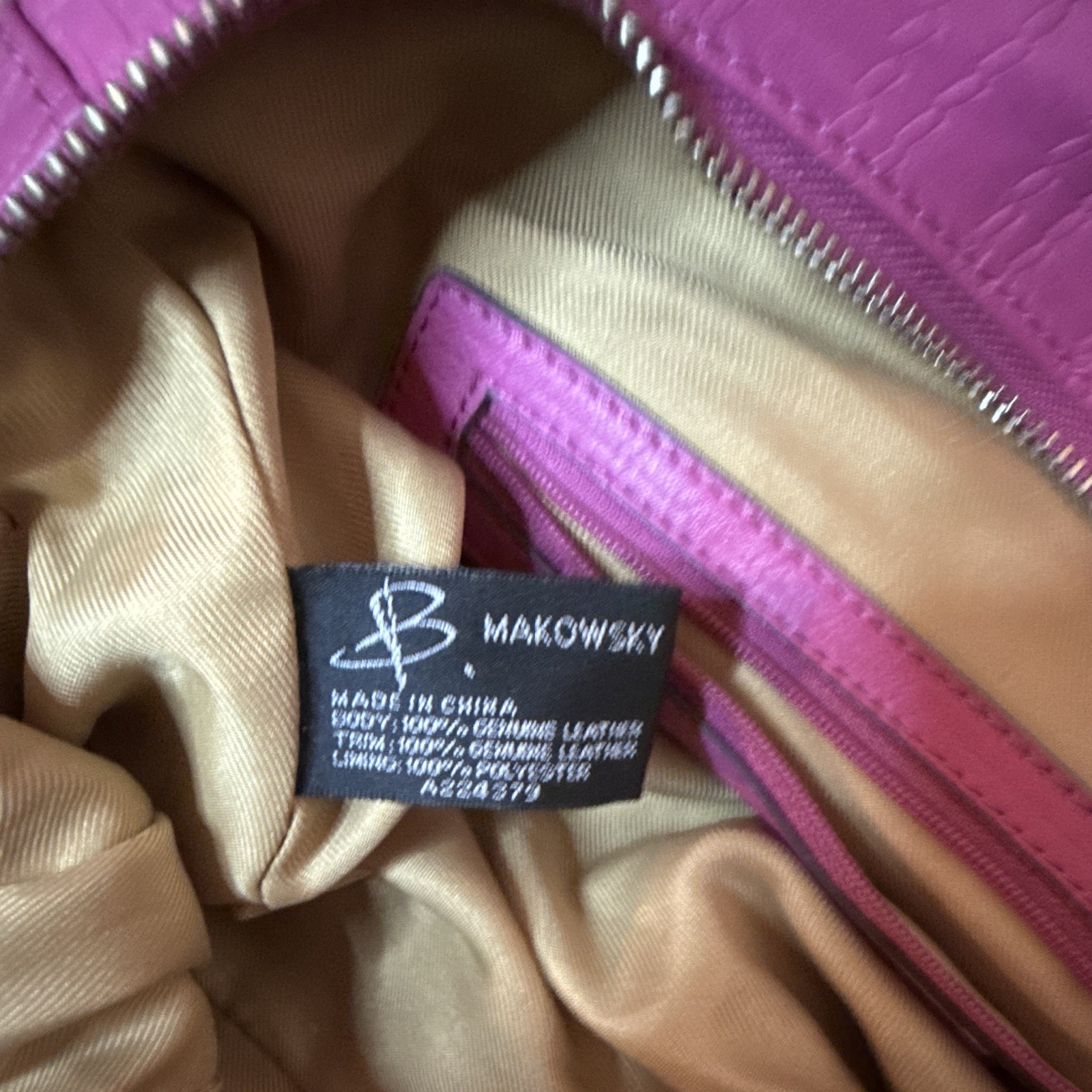 B. Makowsky Pink Satchel Top Handle Zip Lined Inner Pockets Gold Hardware