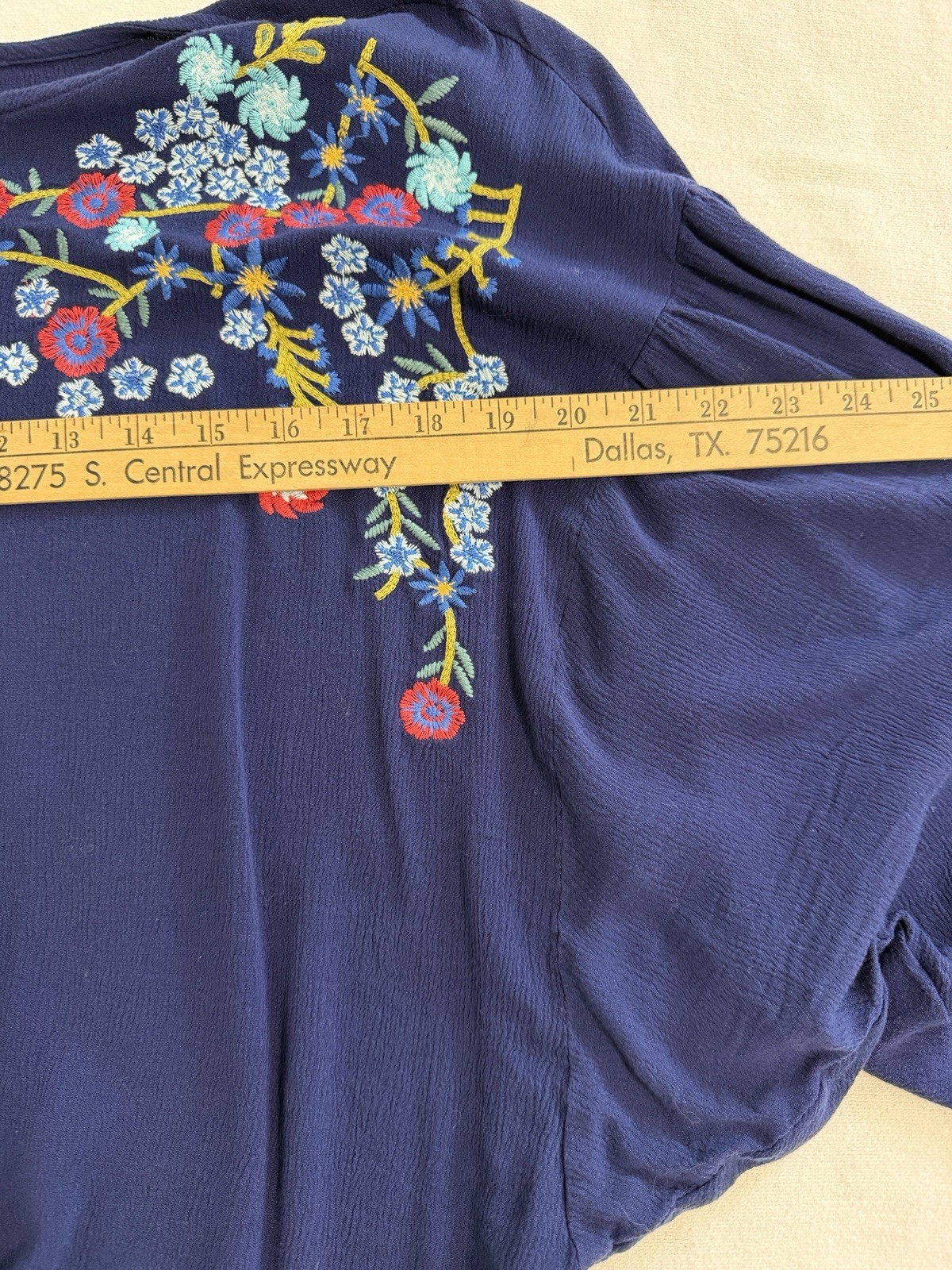 Jodifl Navy Blue Embroidered Floral Boho Peasant Blouse Top Small