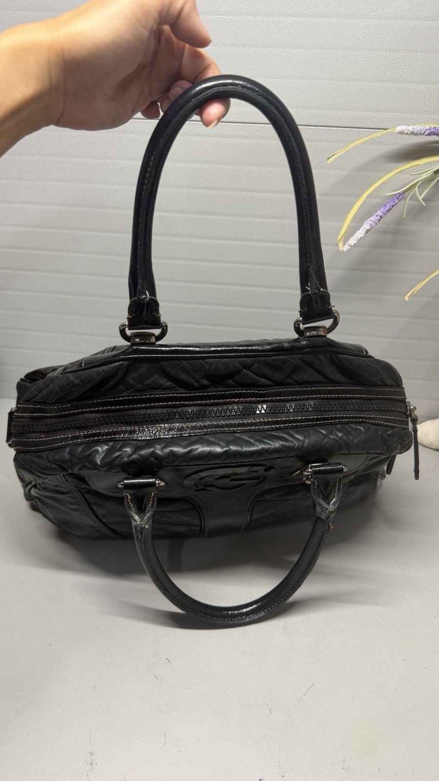 Auth. GUCCI SOFT PATENT LEATHER Bowler’ Snow Glam Handbag-SEE PICS/READ DESCRPTN