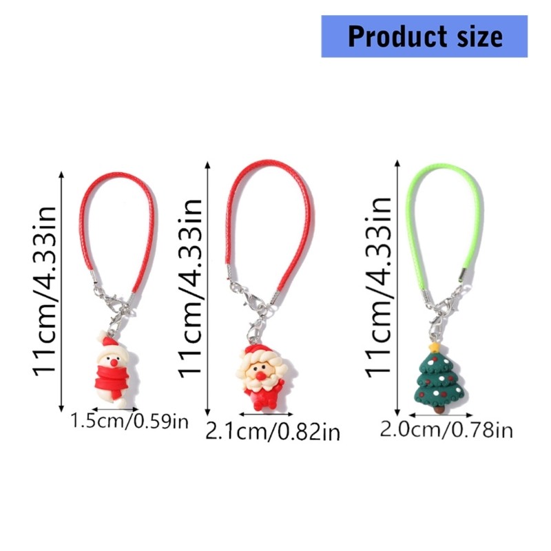 3X Cute Christmas Tree Santa Key Ring Cellphone Accessory Resin Gift for Friend