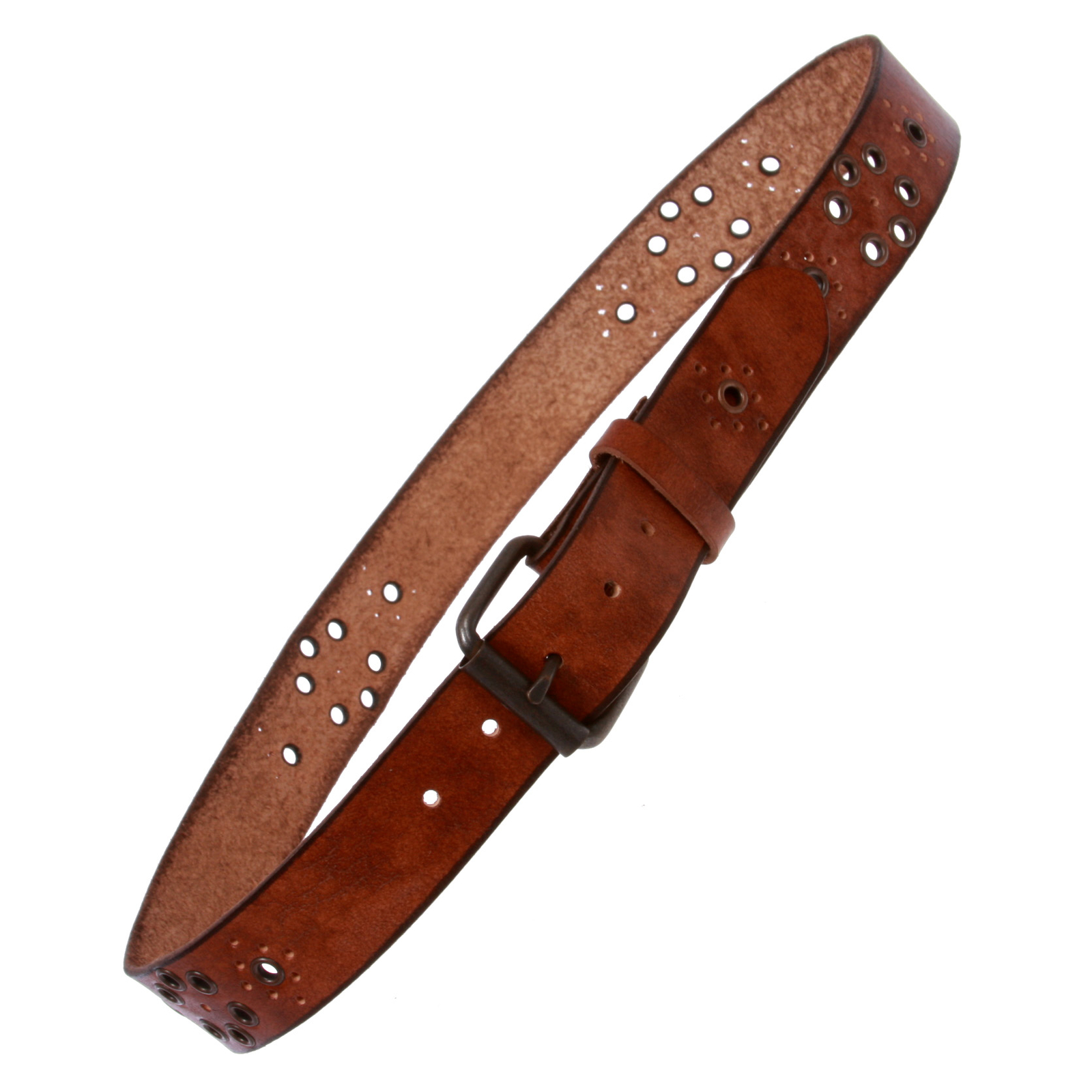 Snap On Oil Tanned Vintage Grommets Perforated Full Grain Solid Leather Belt