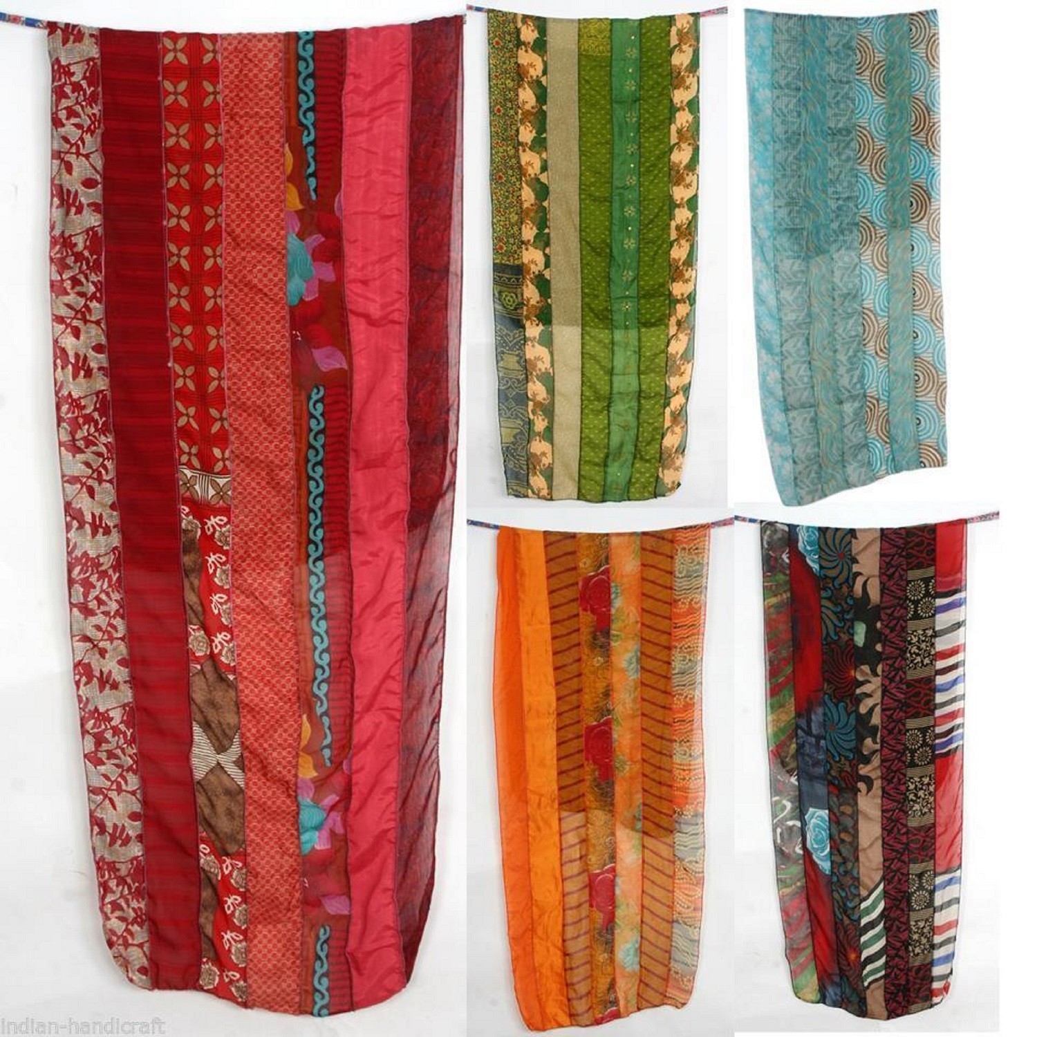 Handmade Silk Sari Recycled Scarves Stoles Patchwork scarf Wholesale Lot 5 Pcs