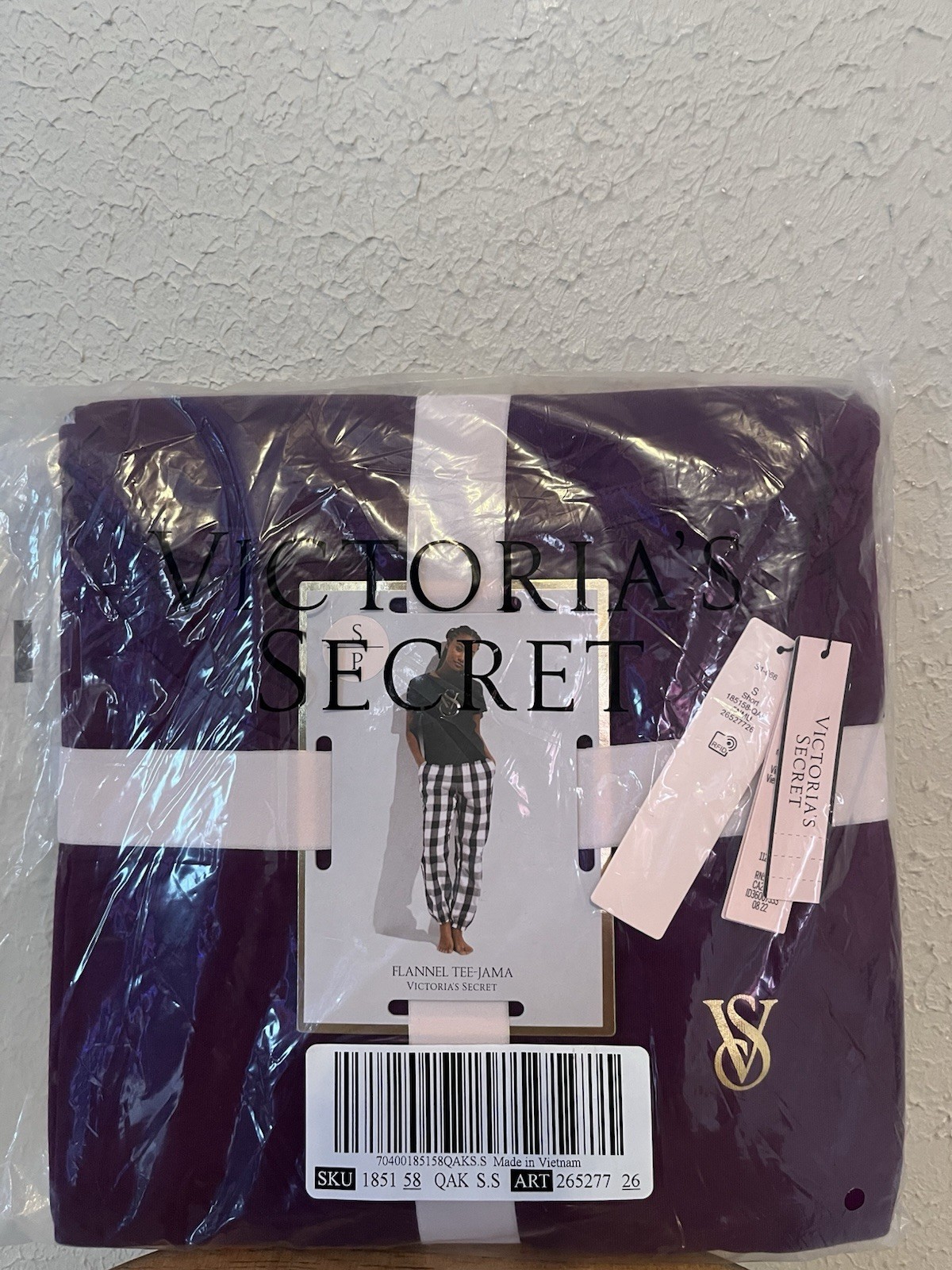 Victoria’s Secret Flannel Pajama Set S Purple Top Plaid Pants size S