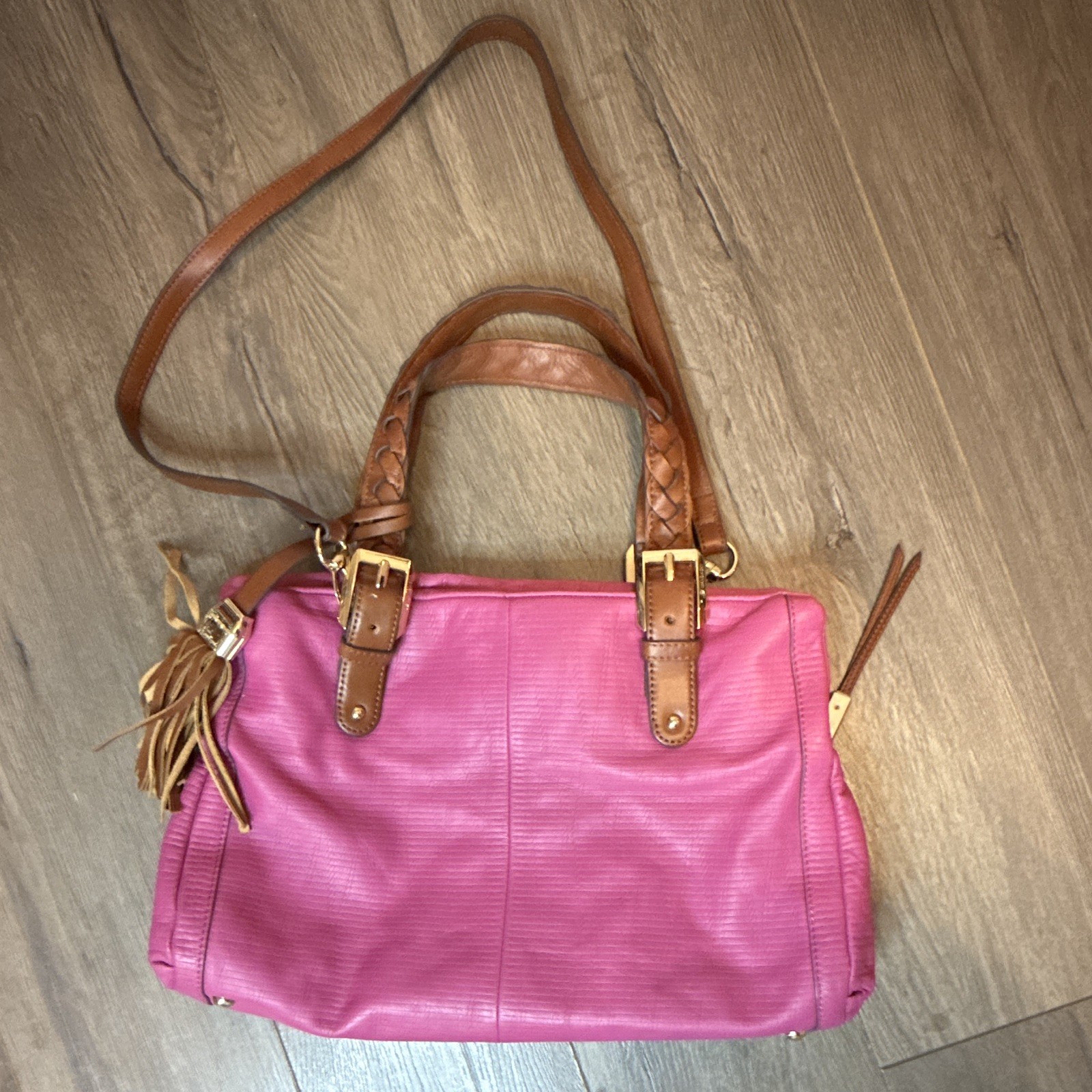 B. Makowsky Pink Satchel Top Handle Zip Lined Inner Pockets Gold Hardware