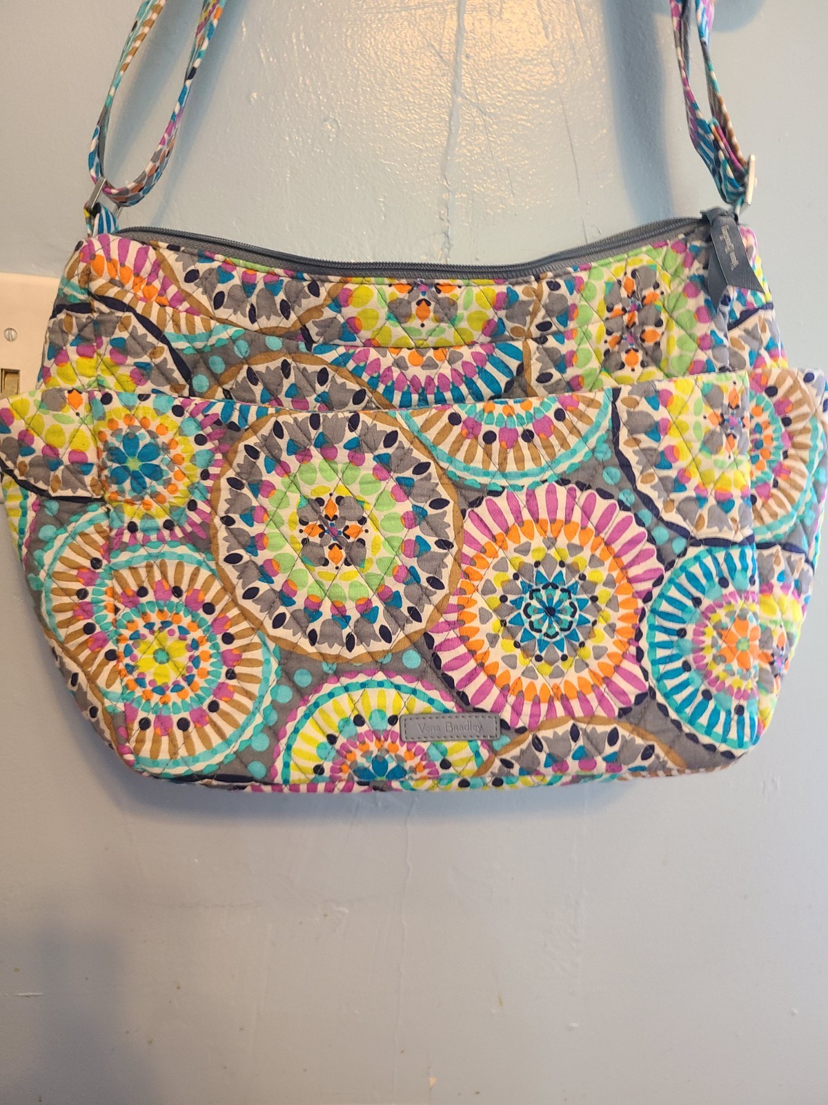 Vera Bradley Multicolor Geometric Shoulder Bag with Zip Closure & Inner Pockets